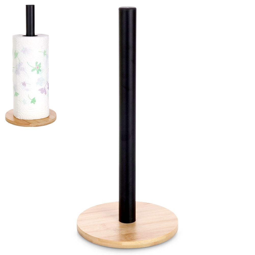 Svart metall & bambu köksställ för pappershandduk, LOFT-stil