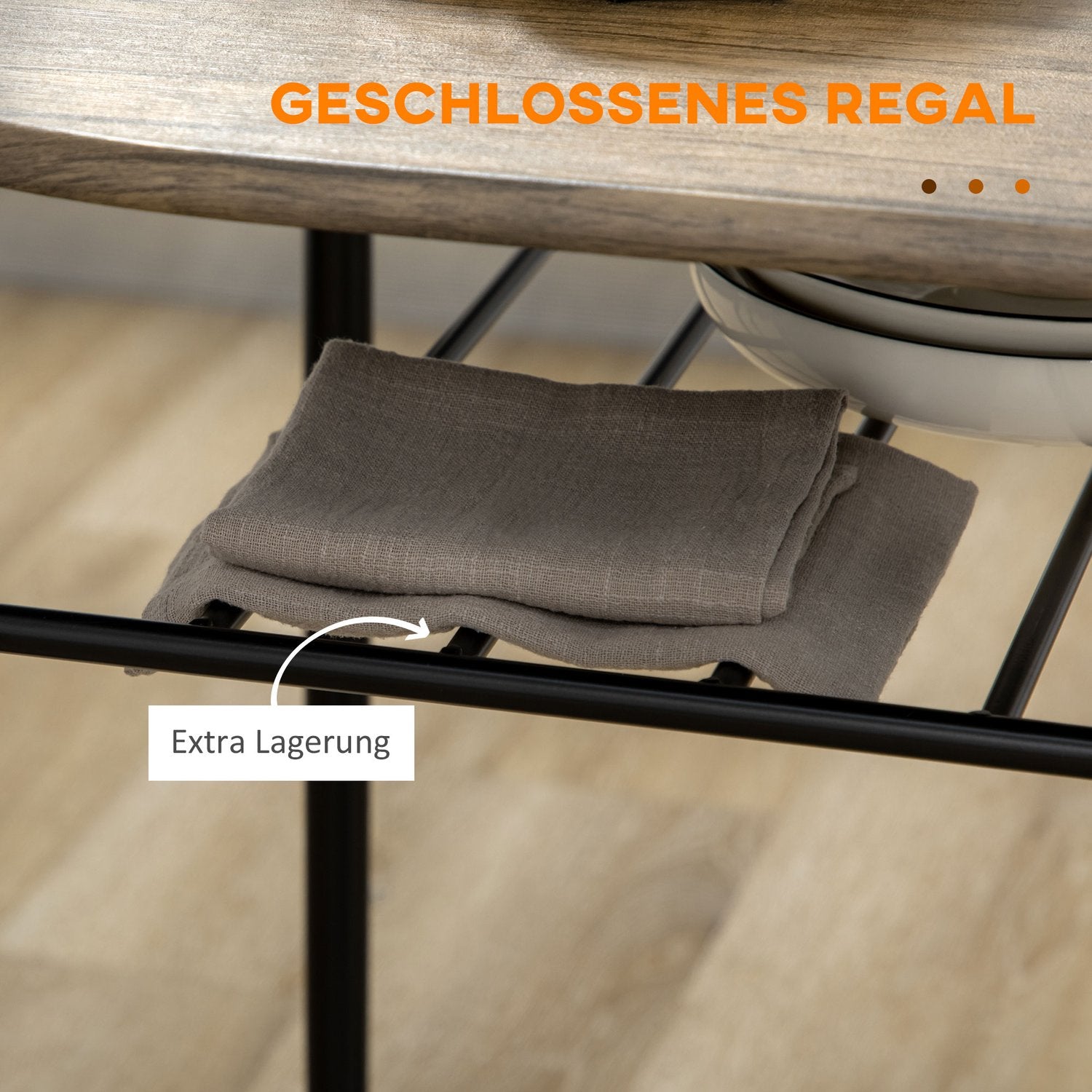 Svart ovalt köksmatbordsset med förvaring, metall