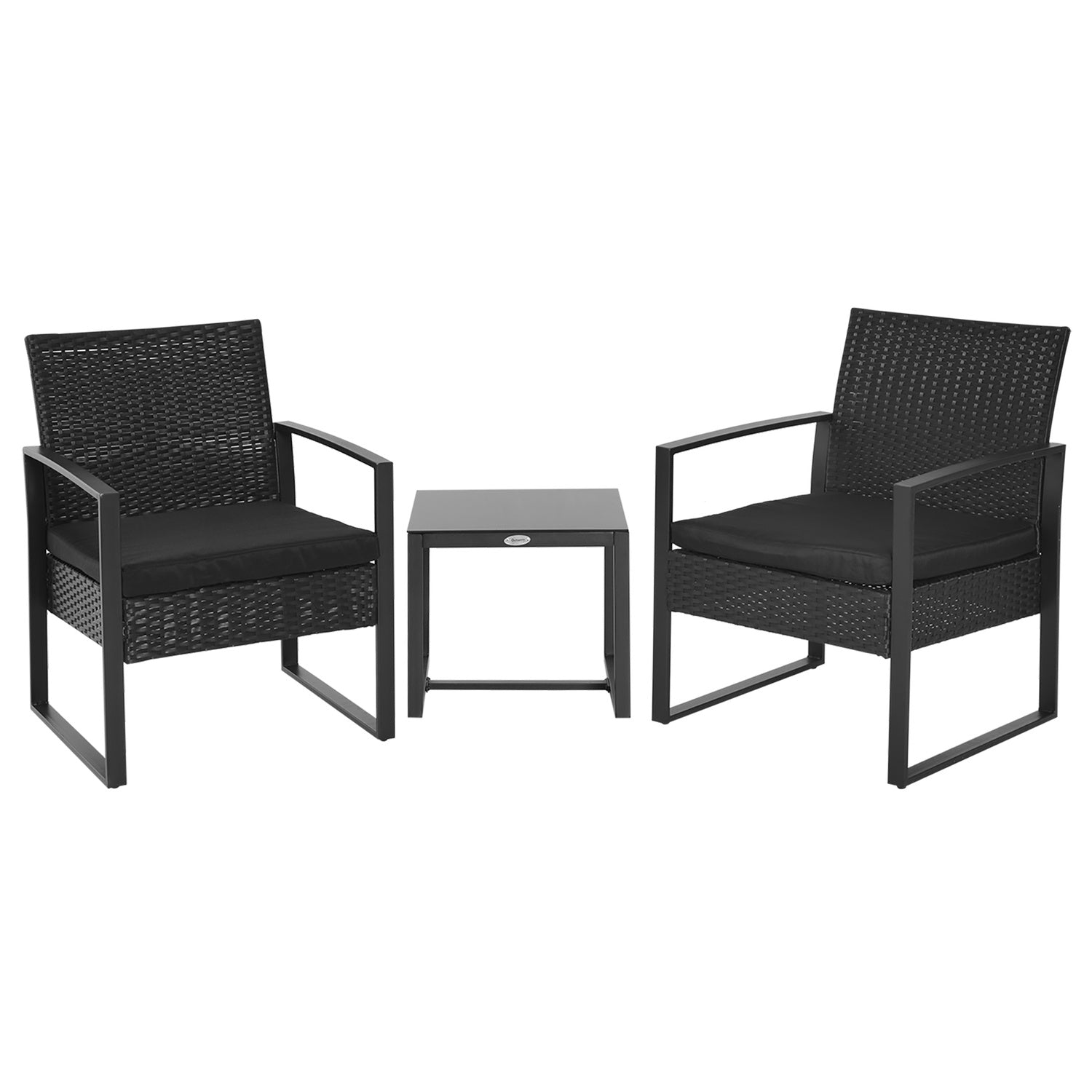 Svart polyrattan balkongmöbelset med kuddar för 2