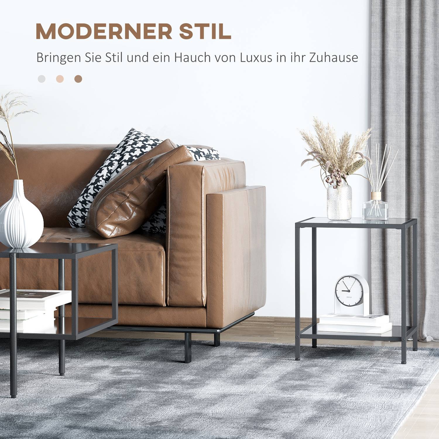 Svart sidobord i härdat glas – 2 våningar, 40 x 40 x 50 cm