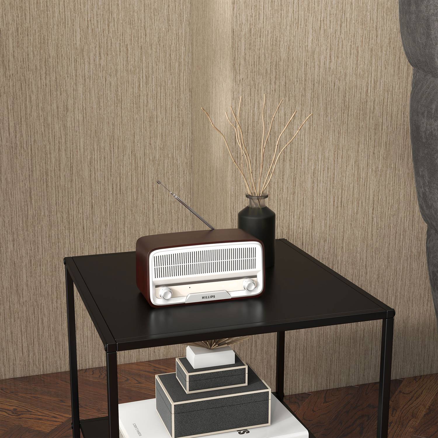 Svart sidobord med hylla – Stålstomme 40x40x45 cm