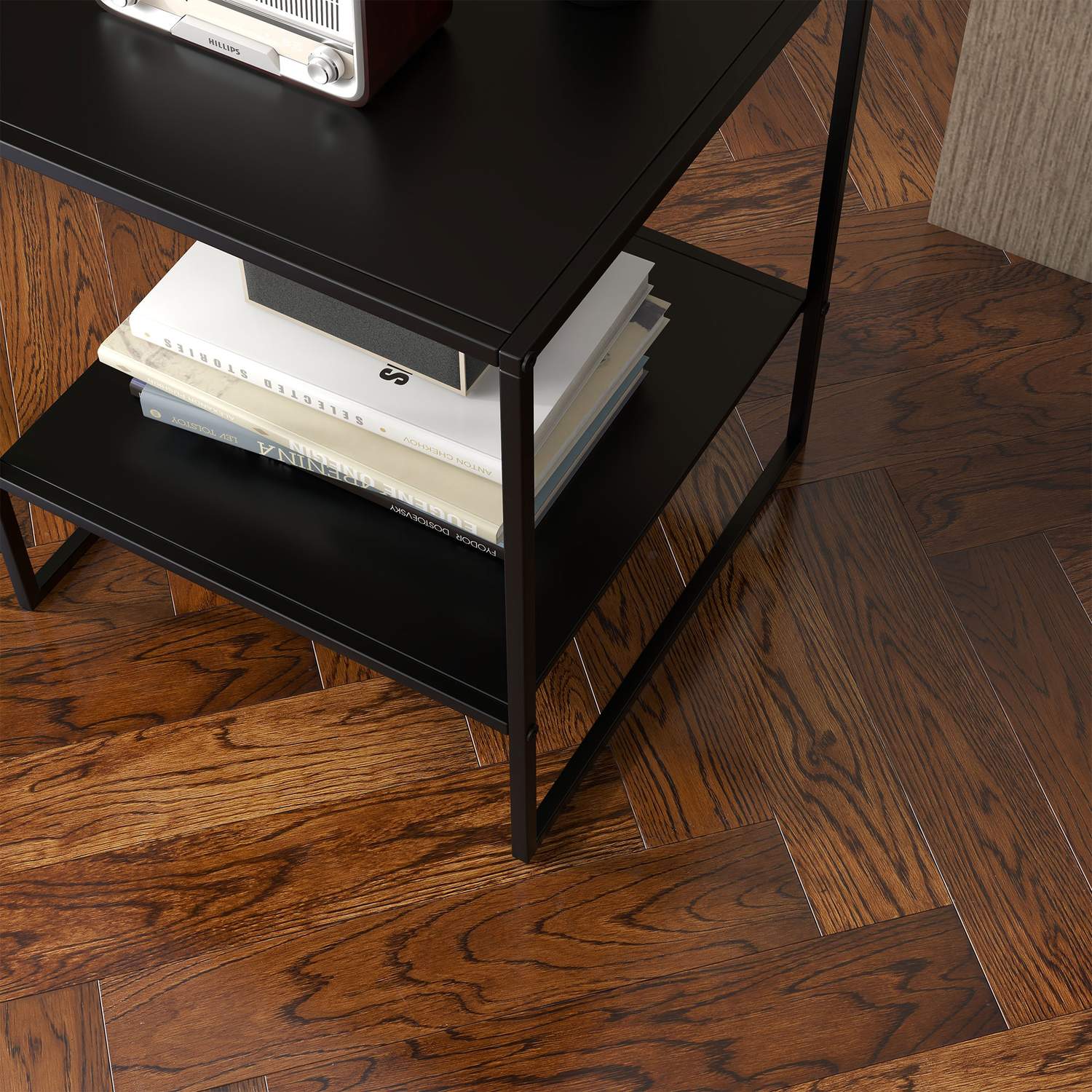 Svart sidobord med hylla – Stålstomme 40x40x45 cm