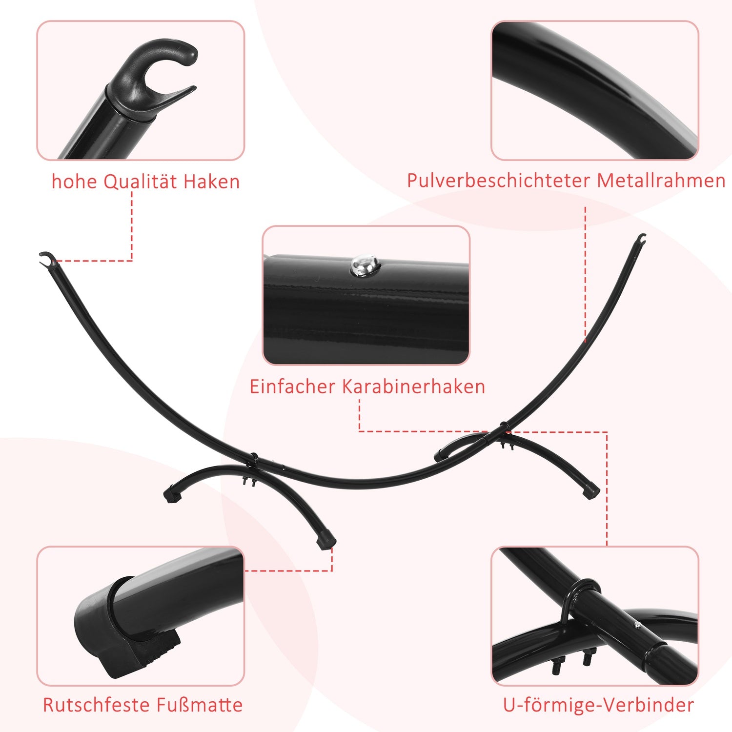 Svart stålhängmatta med dragrep – 300 x 90 x 100 cm