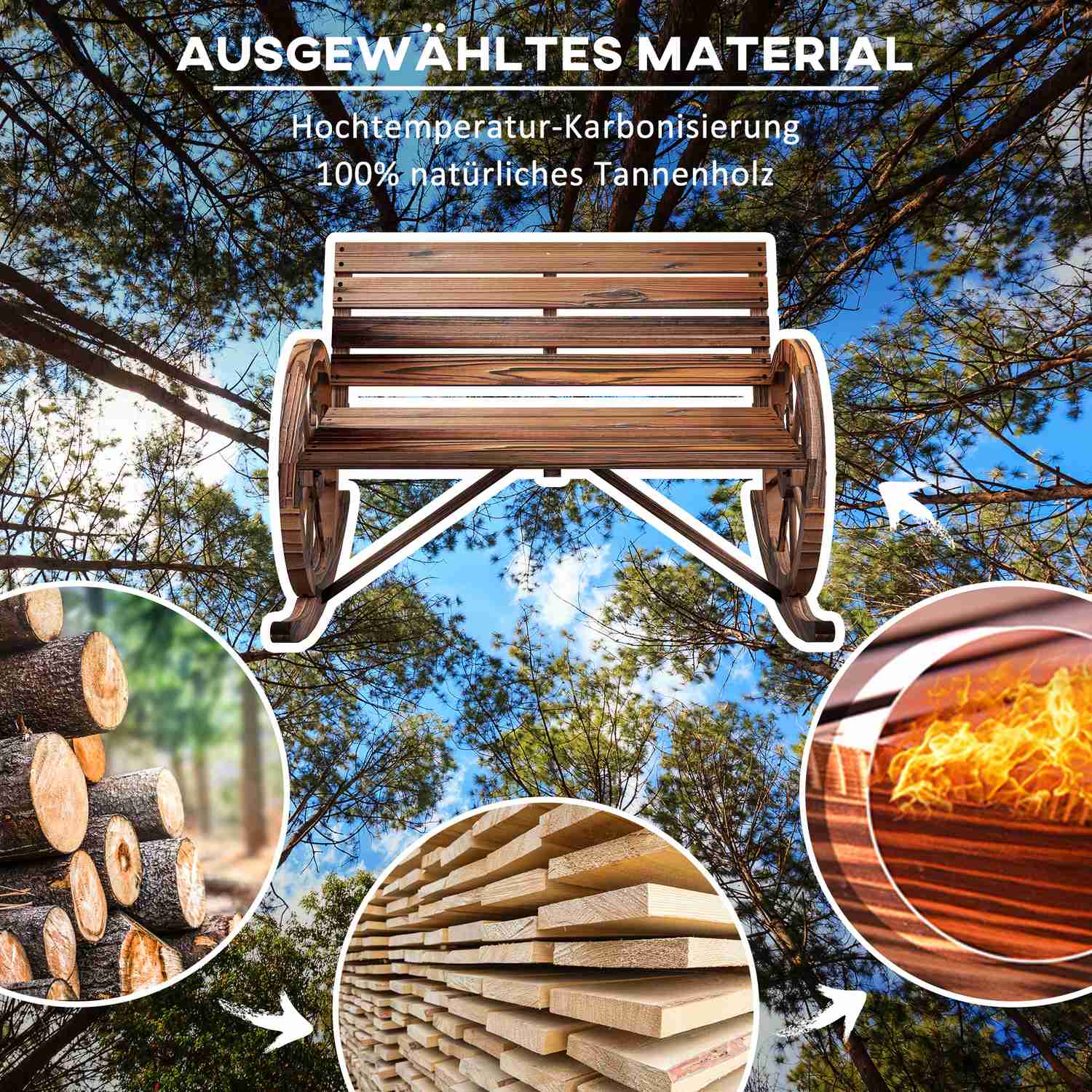 Svängbänk i trä – 2-sits med armstöd, kapacitet 240 kg