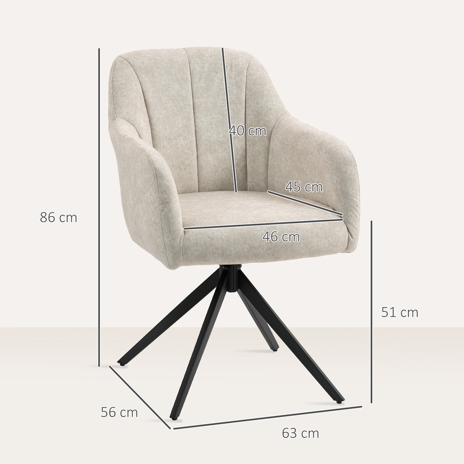 Swivel Accent Stol, Tygklädsel, Stålben, Beige