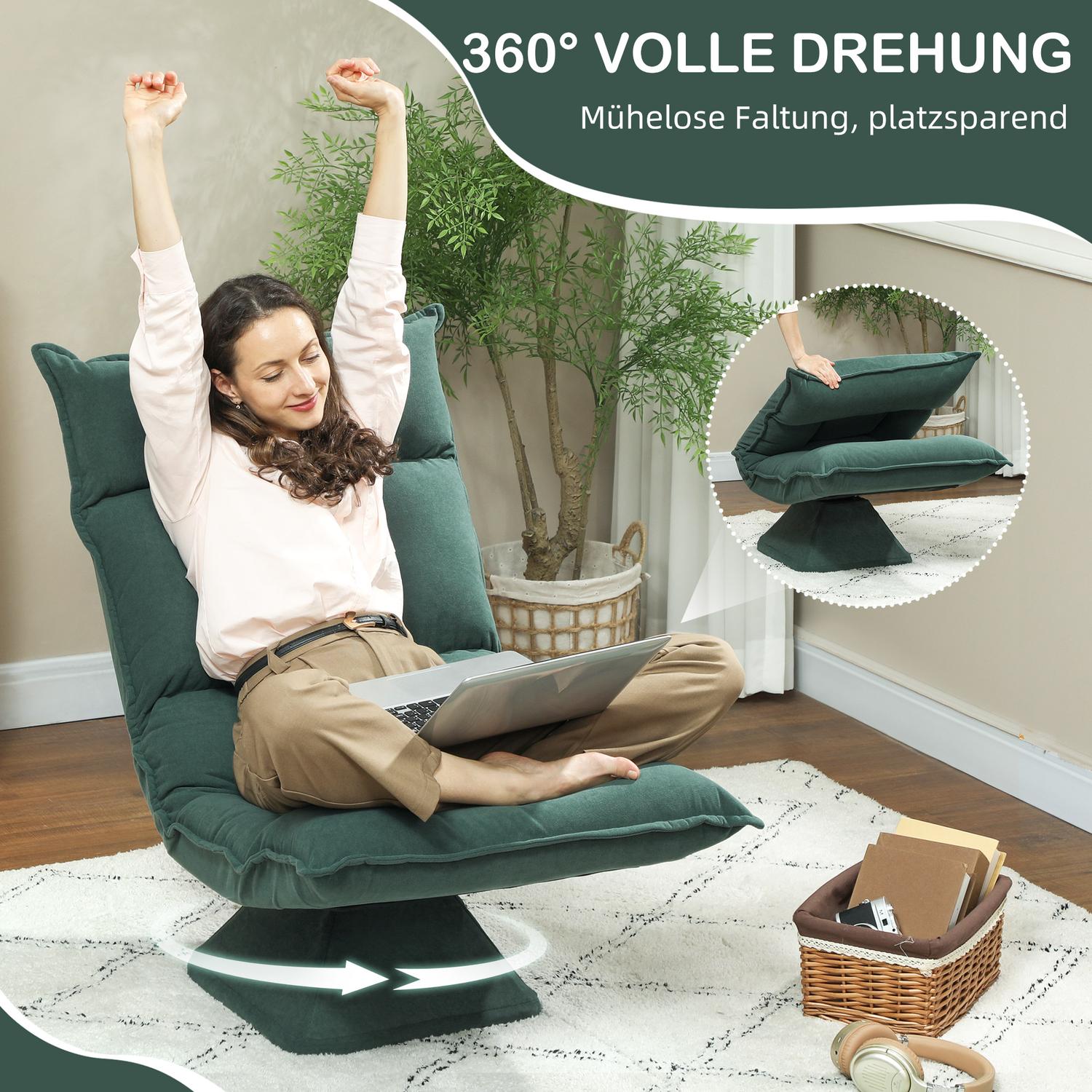 Swivel Floor Stol med justerbart ryggstöd – Green Velvet