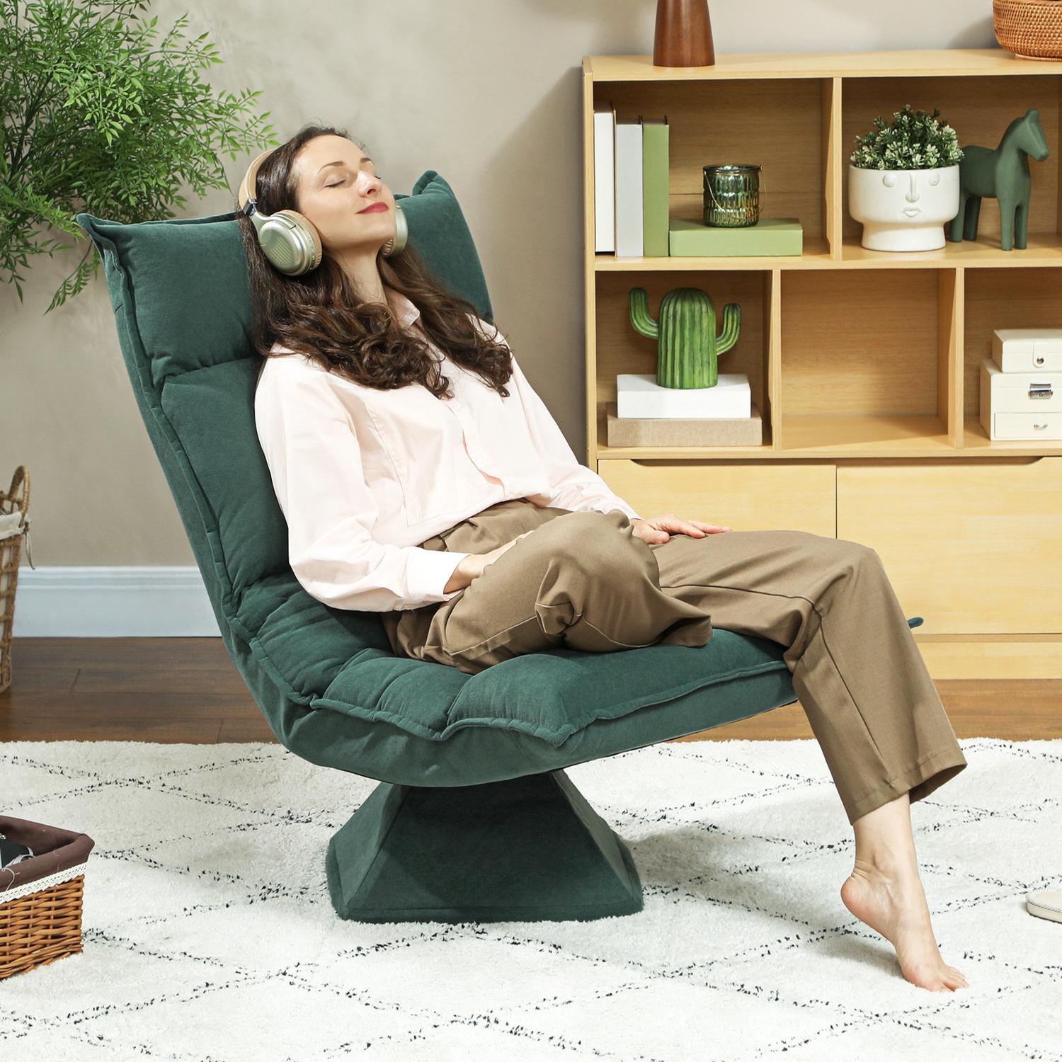 Swivel Floor Stol med justerbart ryggstöd – Green Velvet