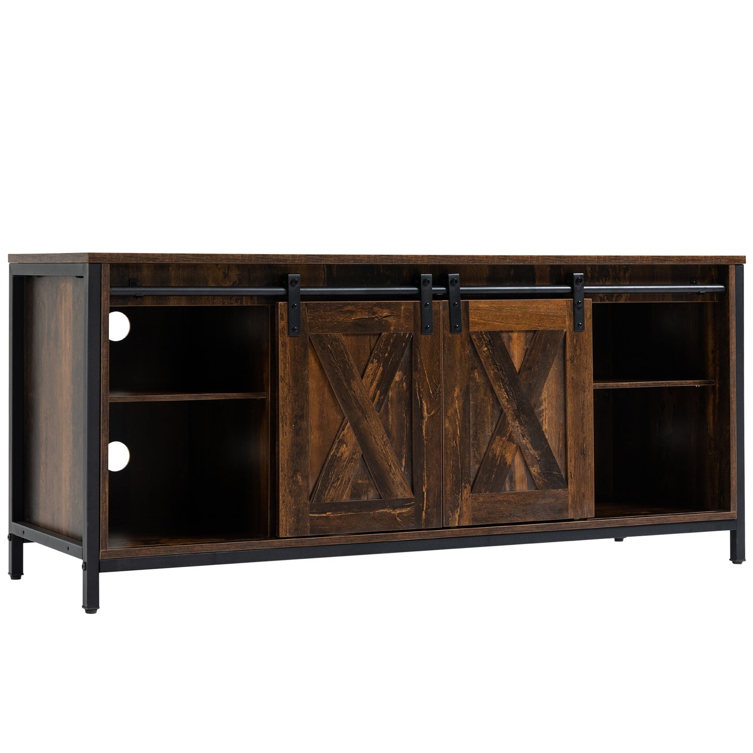 TV-bänk för 60"-skärmar, industriell design, spån och stål
