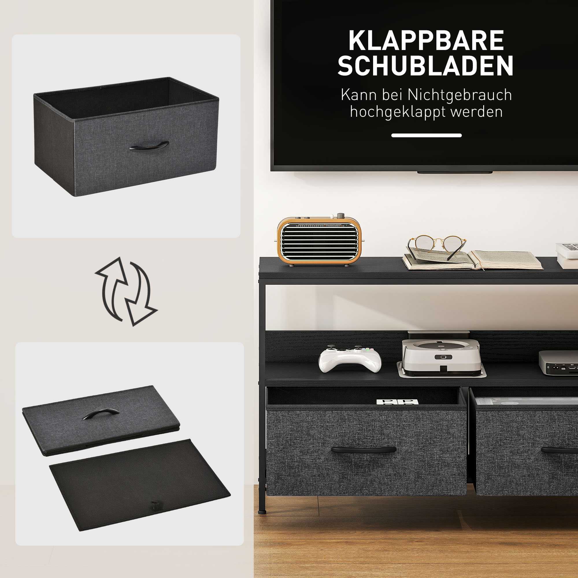 TV-bänk med 2 lådor, öppen hylla, passar upp till 47" TV