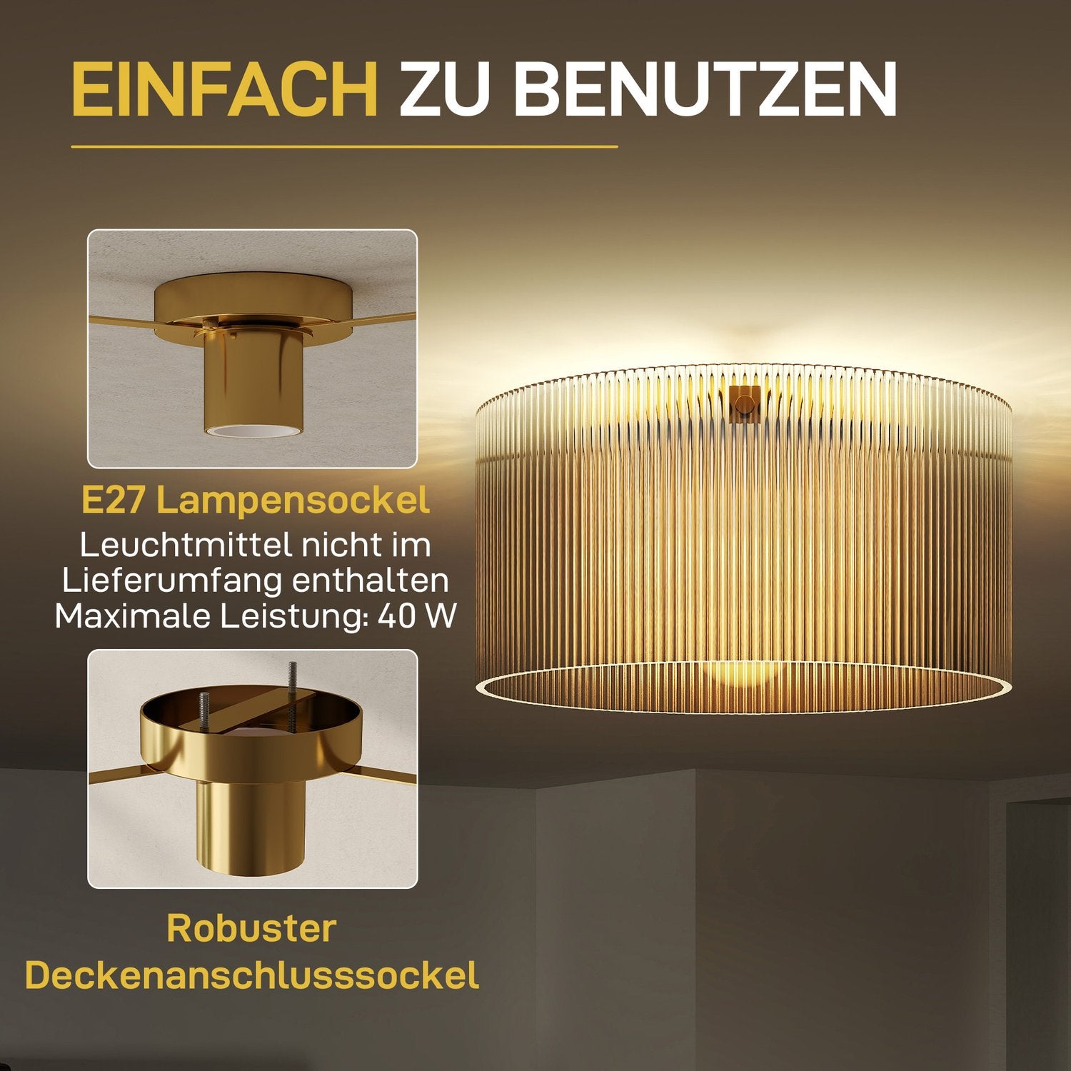 Taklampa med lampskärm i akryl, metall, halogen och LED-kompatibel