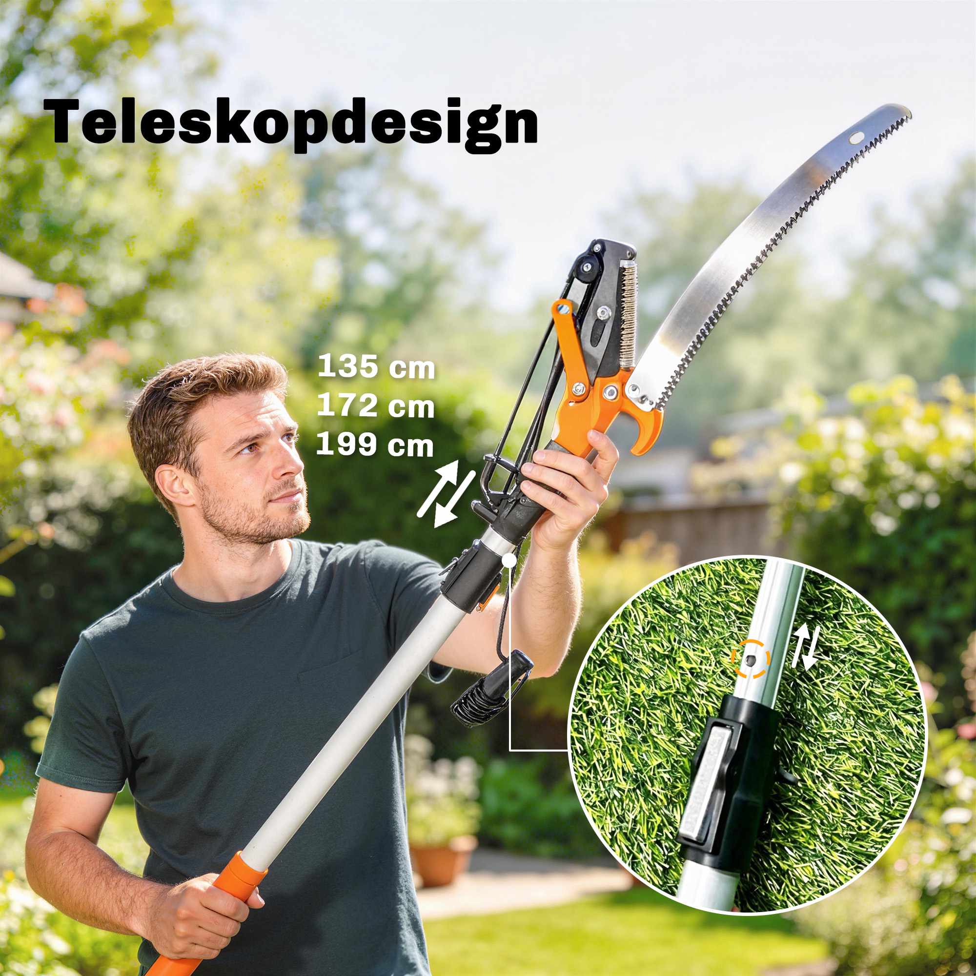 Teleskopisk trädbeskärningssåg, 135-199 cm, 65Mn stålblad