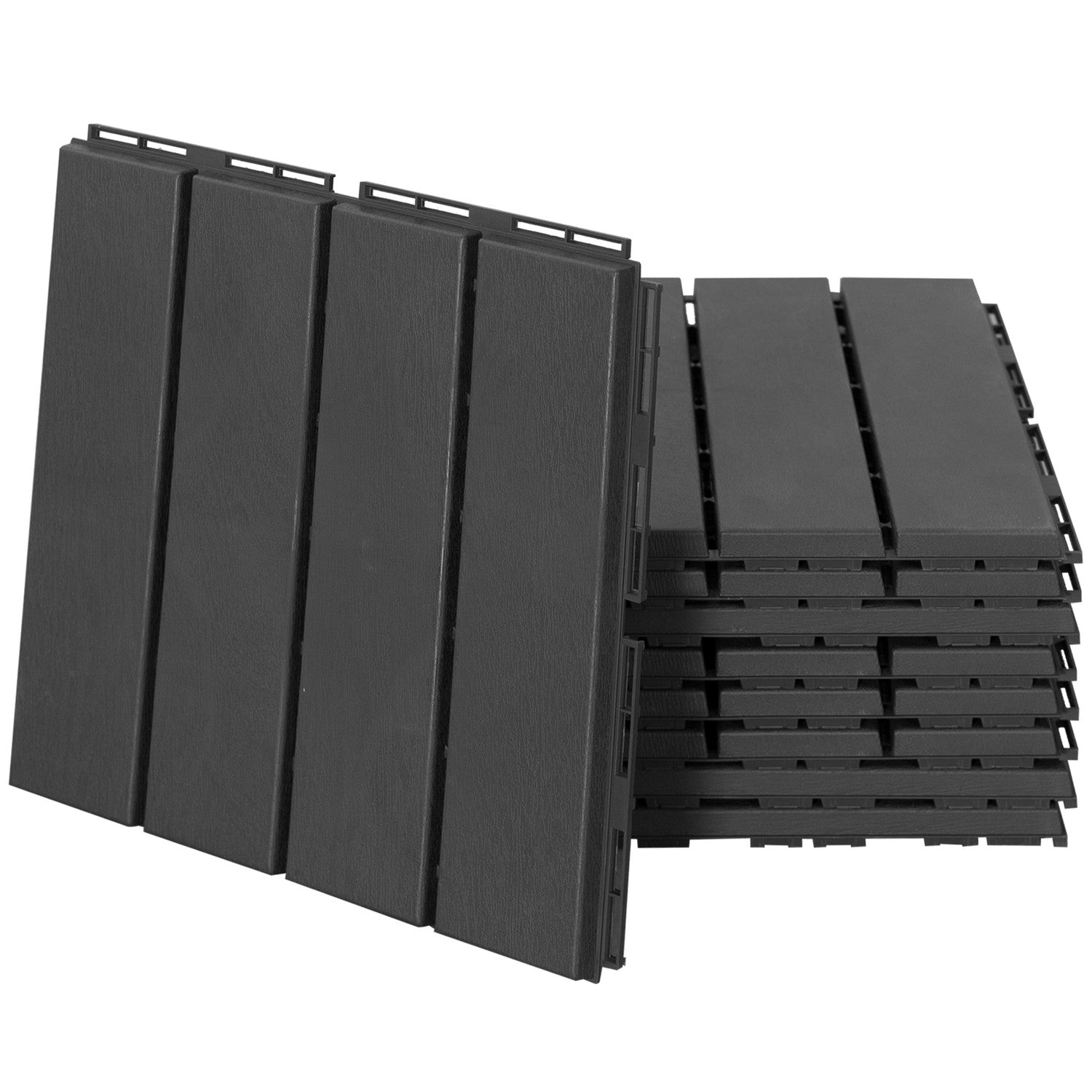 Svart Plast Balkong & Uteplats Klickplattor, Set om 9, 30x30 cm