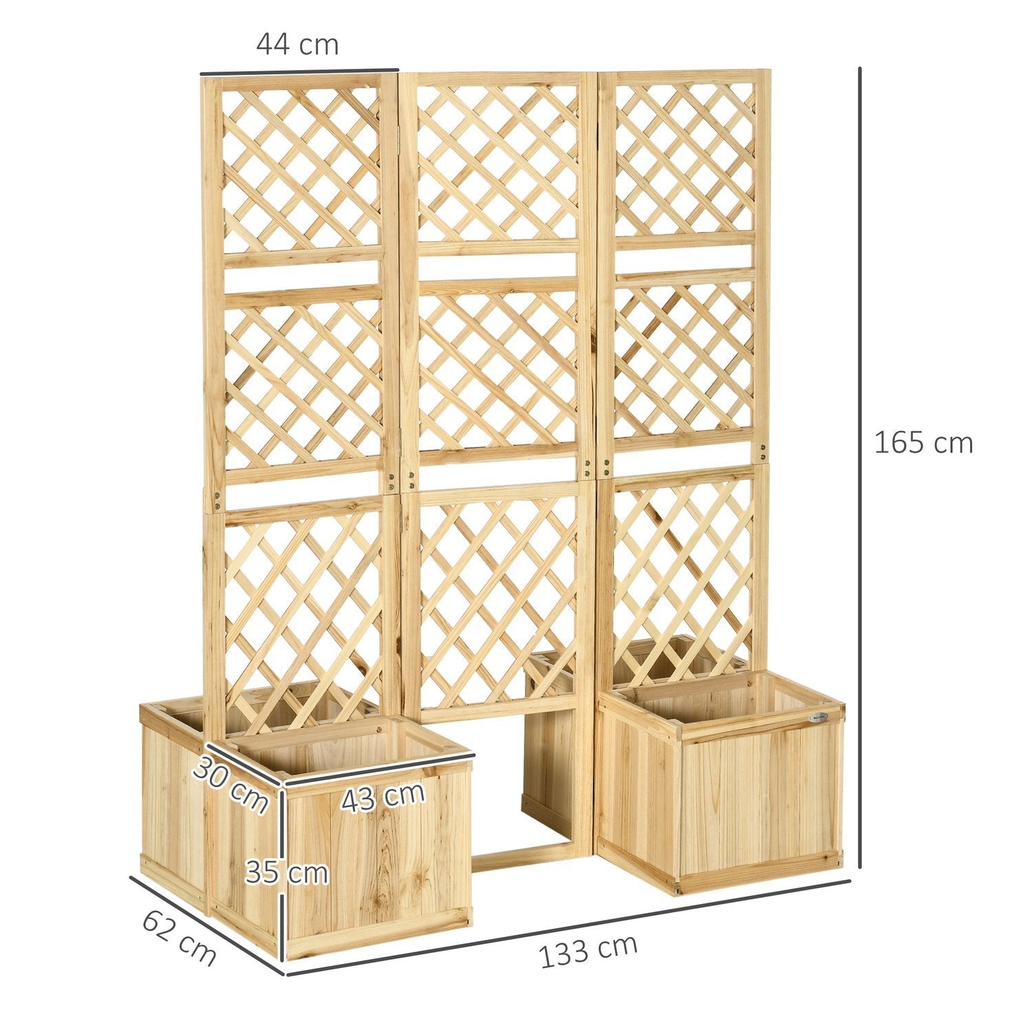 Høy seng med sammenleggbar espalier, plantekasse med personvernskjerm, 133 X 165 cm romdeler med 4 blomsterkasser, romdeler for balkong