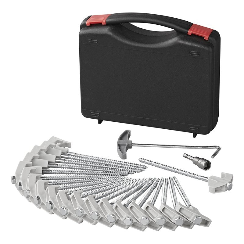 Tältpinne 20 cm metallskruvbar med plastkrok och skruvhuvud - set om 20 st. om