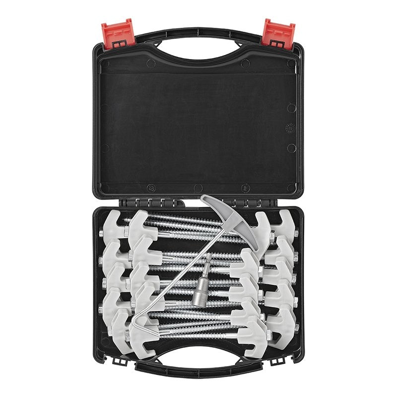 Tältpinne 20 cm metallskruvbar med plastkrok och skruvhuvud - set om 20 st. om
