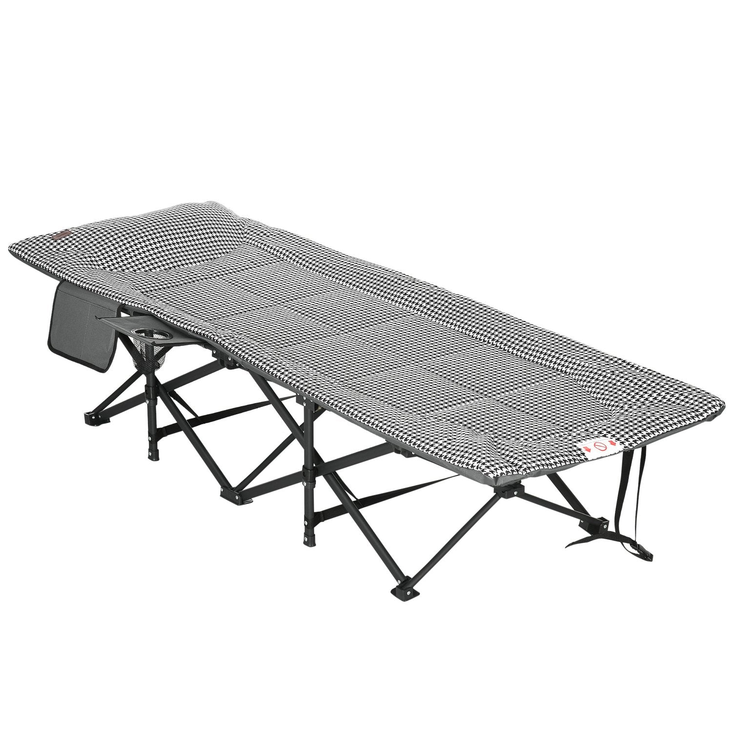 Campingsäng med väska & mugghållare, svart, 120 kg kapacitet