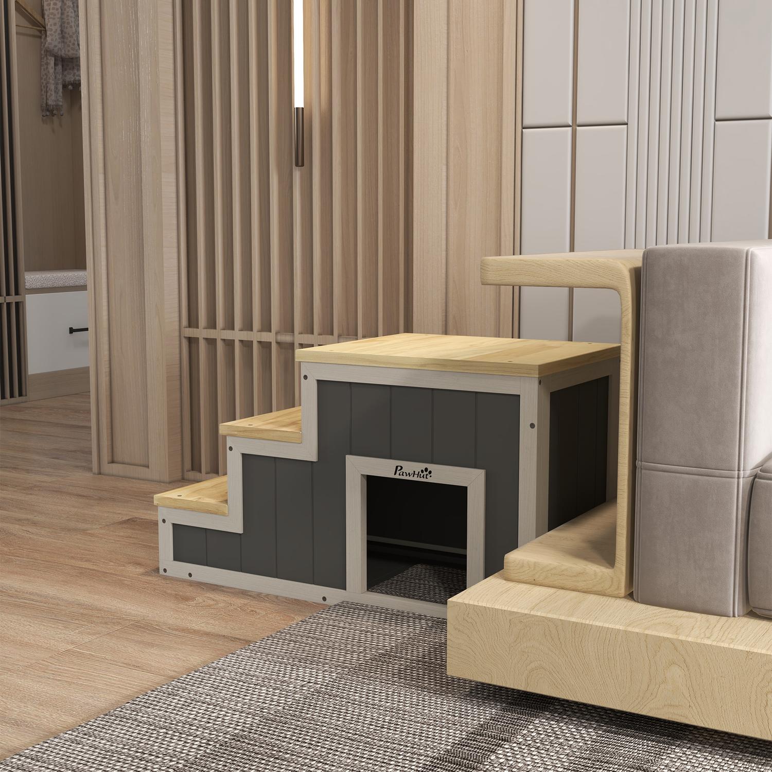 Trä 3-stegs husdjursramp med grotta, stöder upp till 30 kg