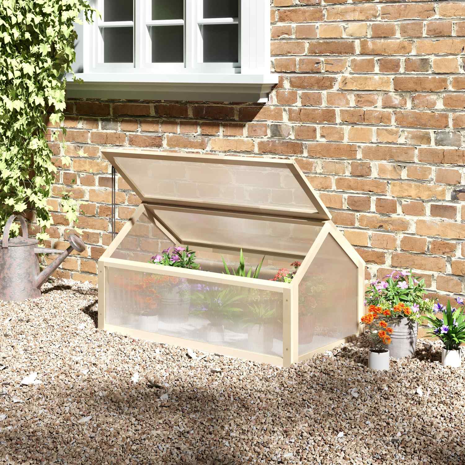 Mini drivhuskasse i tre – vintertett, 90 x 52 x 49,5 cm