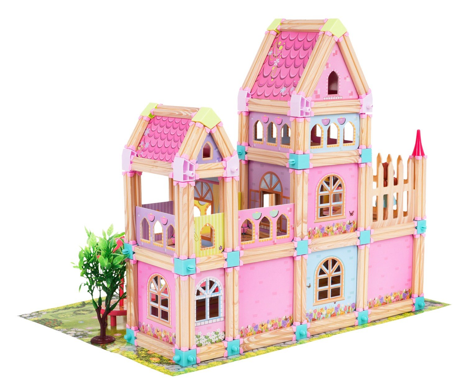 Trä Princess House Building Set - 183 färgglada block