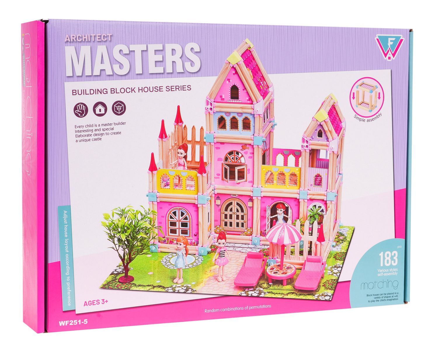 Trä Princess House Building Set - 183 färgglada block