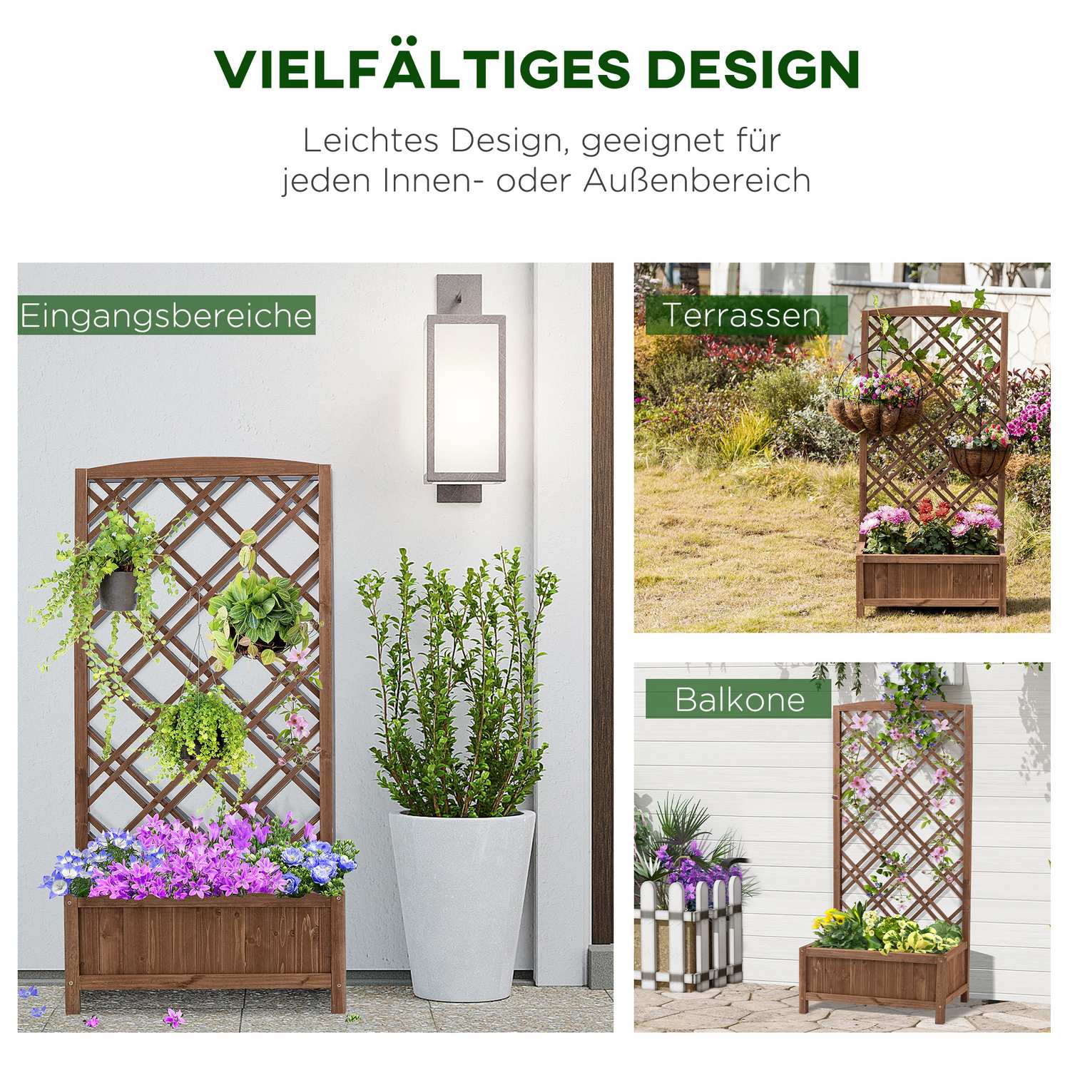 Trä Växtlåda Blomsterställ Med Spaljé, Gul, 60x30x123 Cm