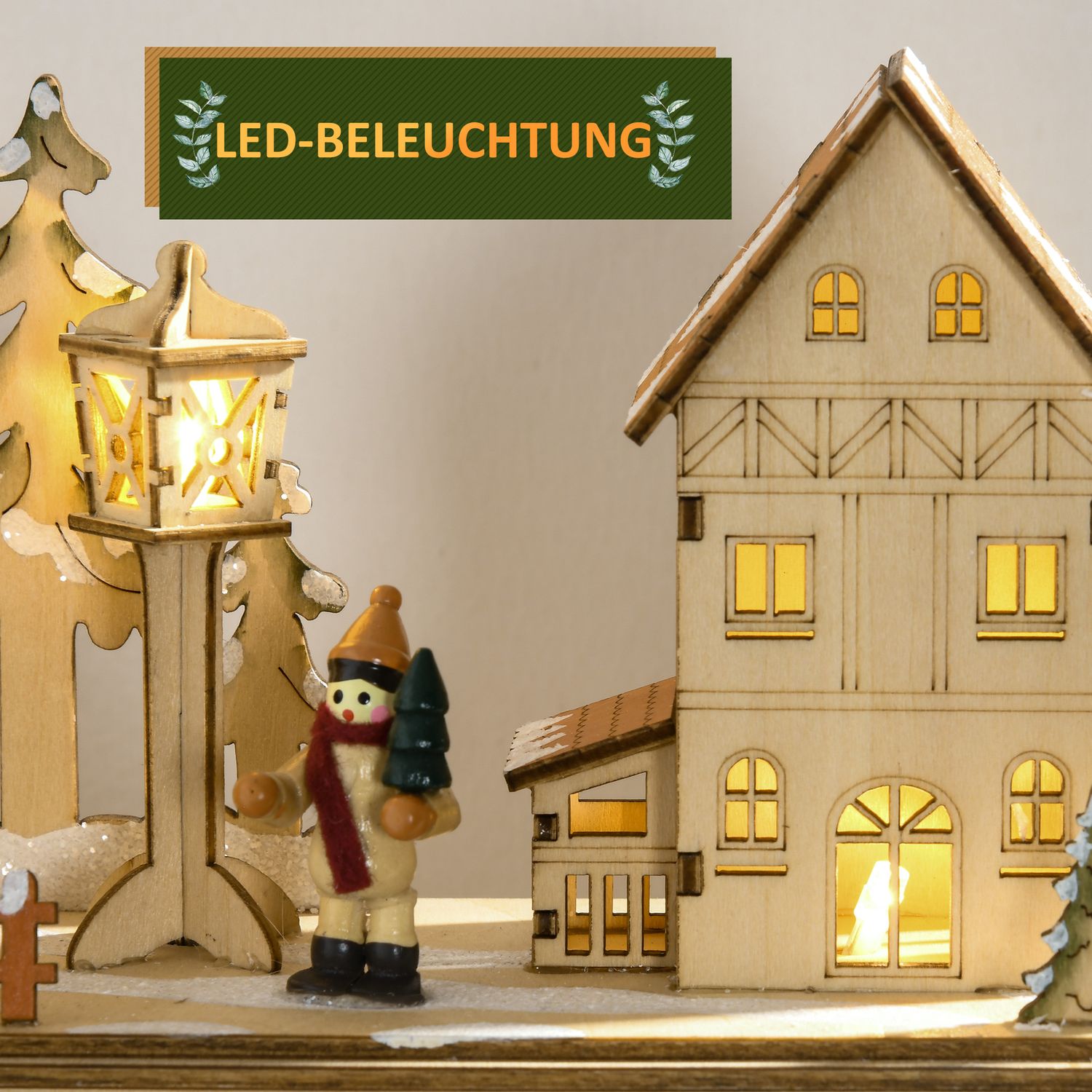 Träadventskalender med LED-lampor, 24-dagars nedräkning