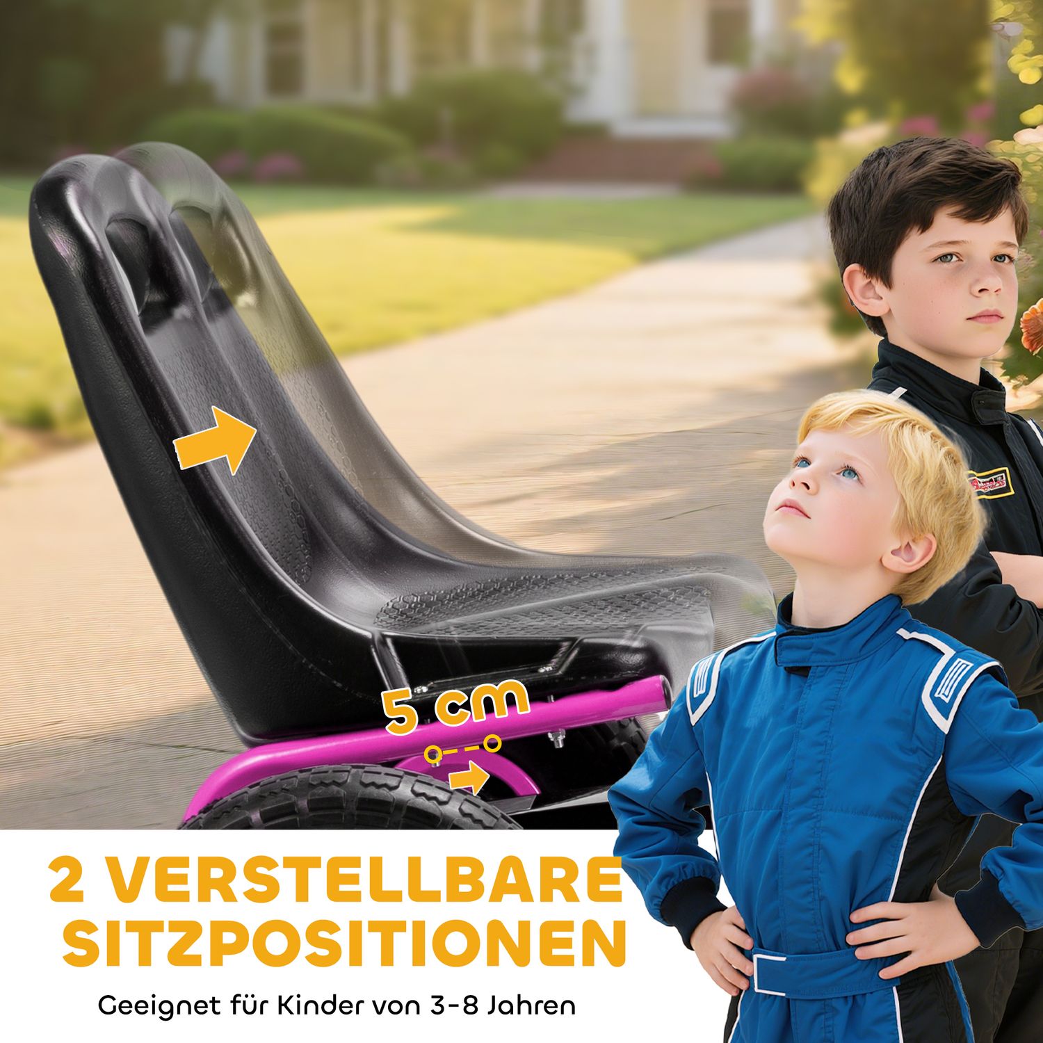 Trampbil för barn, justerbar sits, EVA-hjul, åldrar 3-8