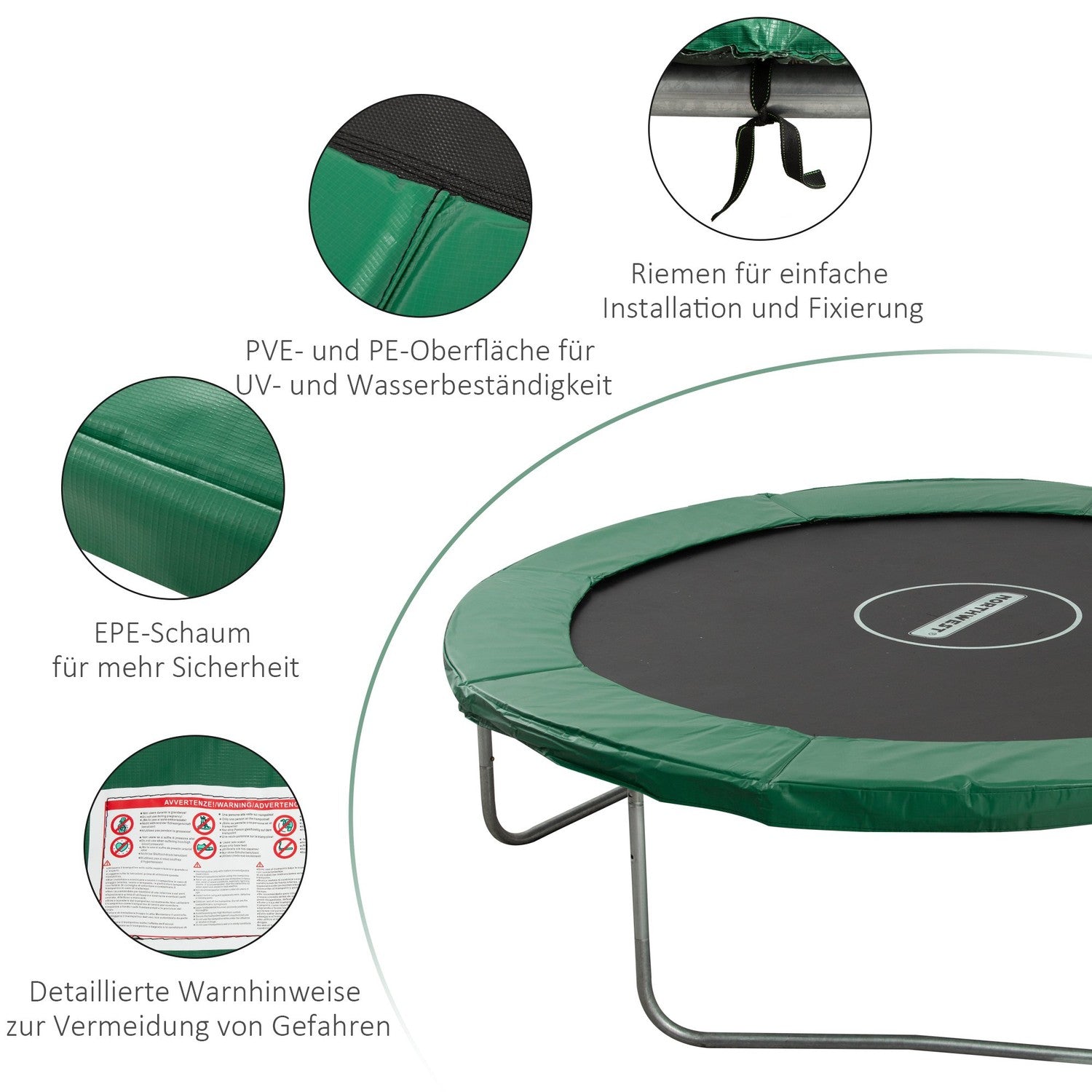 Trampolin kantskydd, 244 Cm, väderbeständig grön PVC