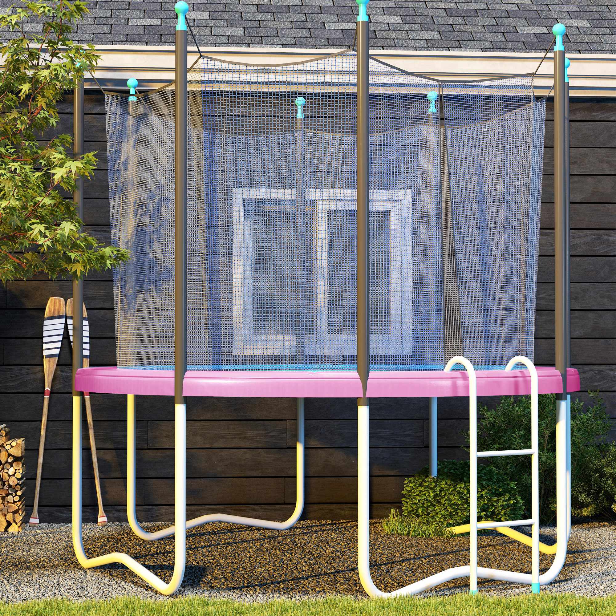 Trampolinskydd, Vattentätt, Rivtåligt, Ø366 cm, Rosa