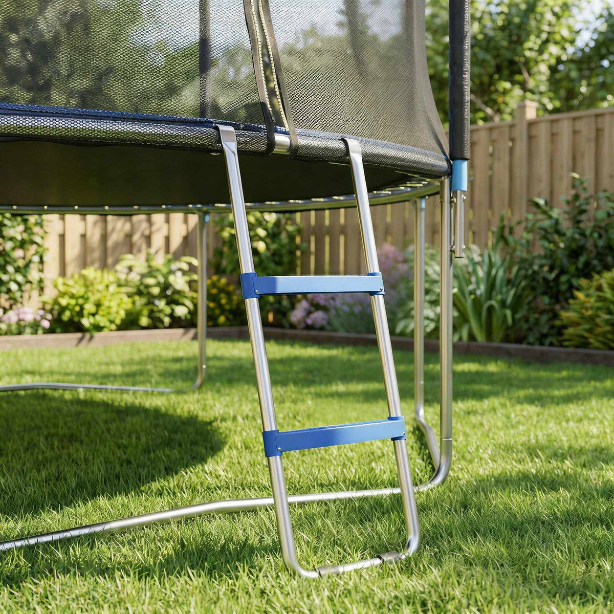 Trampolinstige med 2 trinn, kapasitet 150 kg, blå