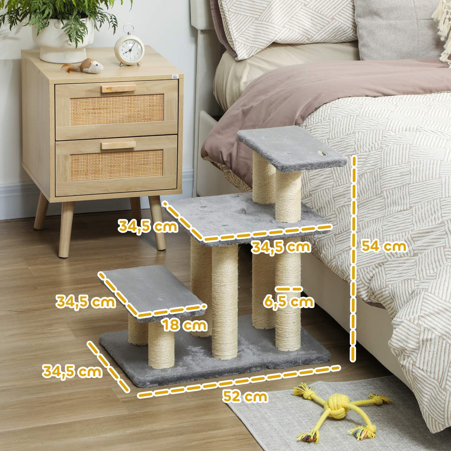 Trappa för husdjur, 3 steg, 54 cm, klösträd i sisal