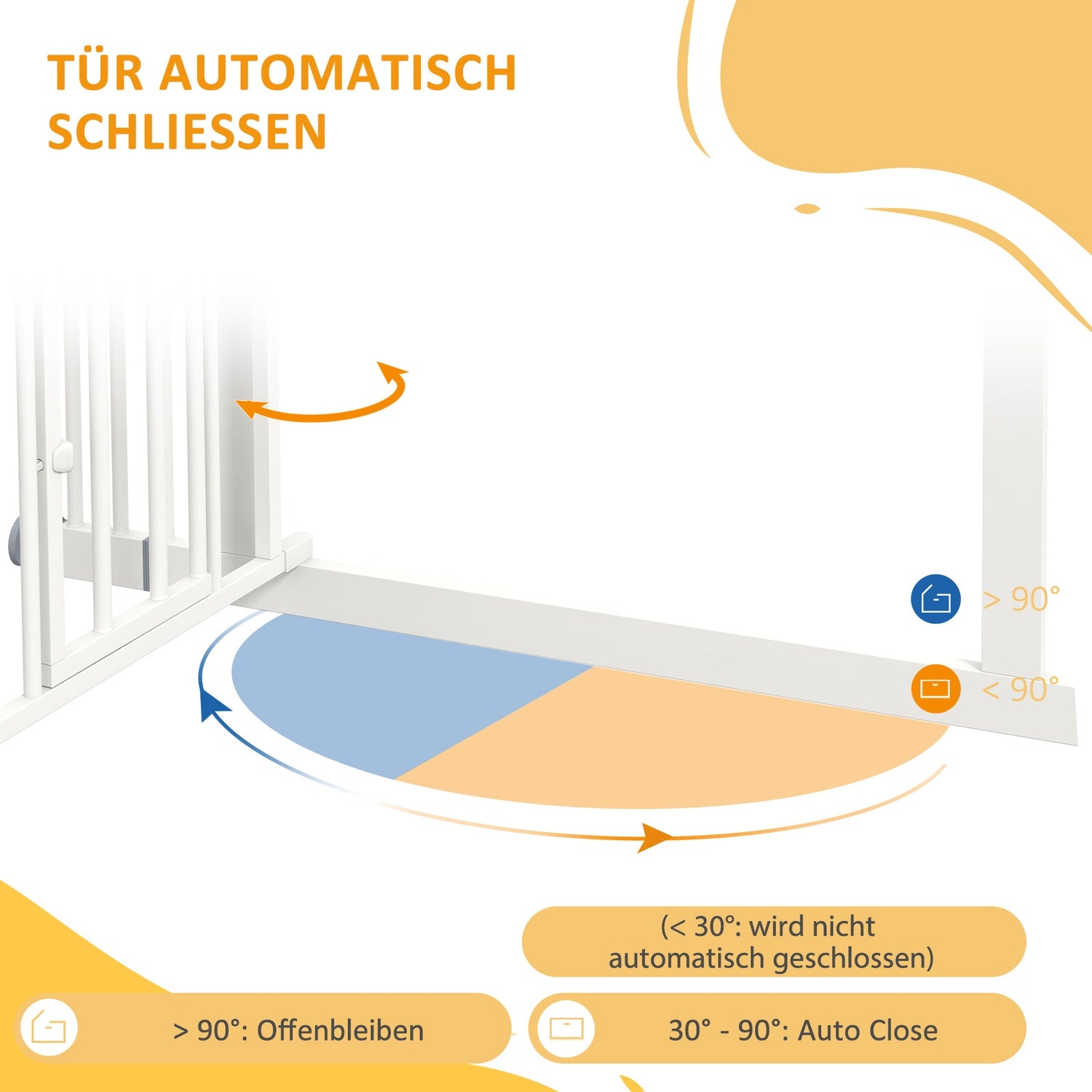 Auto-Close Pet Gate med kattlucka, 74-100 cm, Vit
