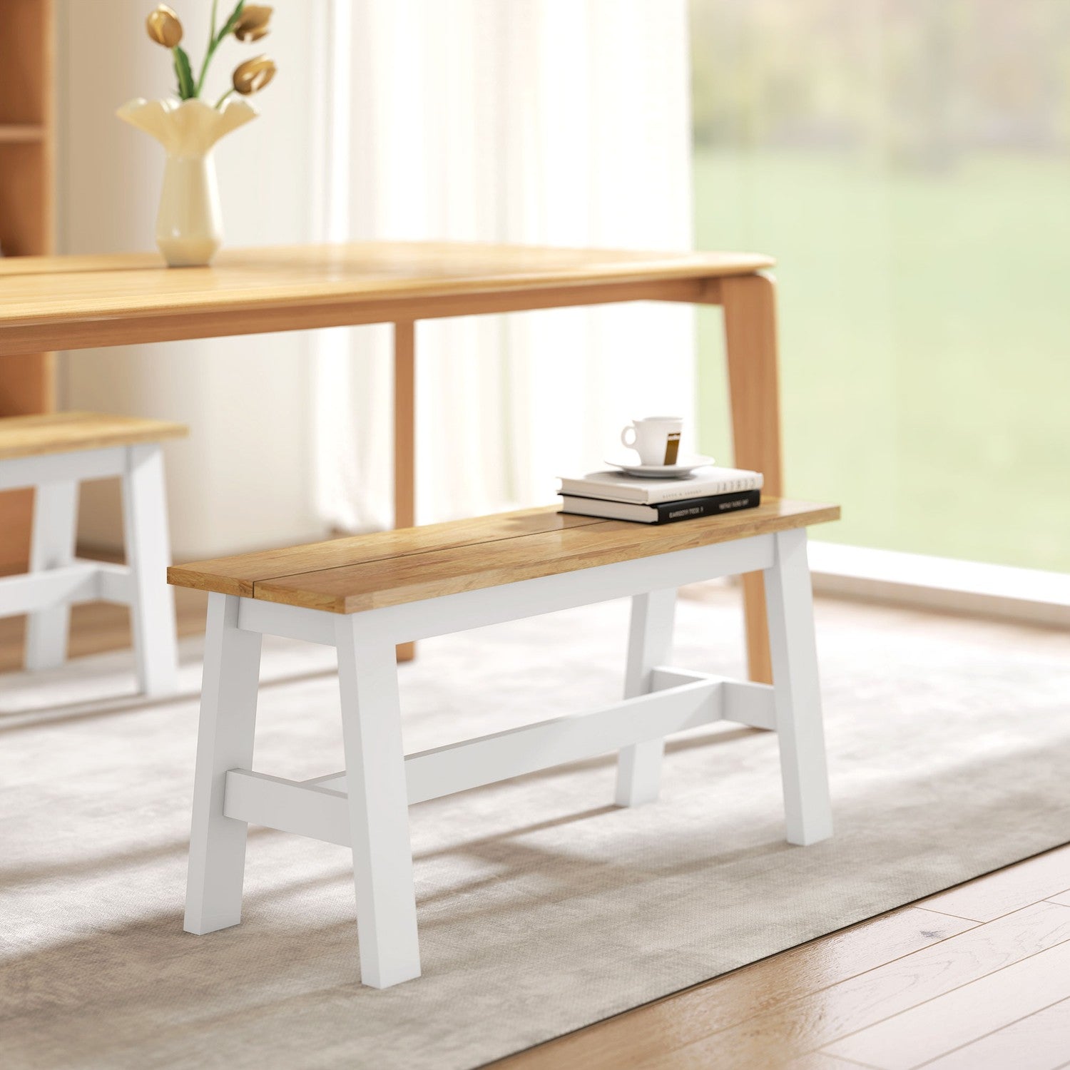 Träbänk för 2, ekfinish, gummiträ, 45 cm hög