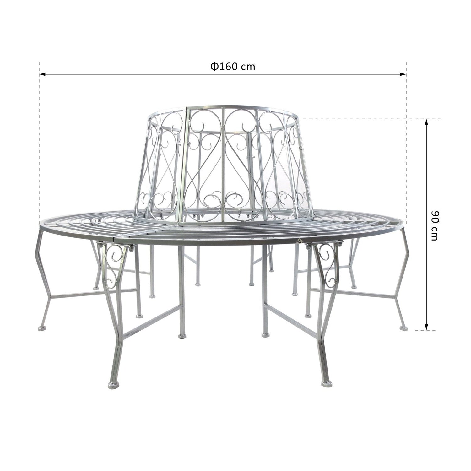 Trädgårdsbänk i metall 360°, rund 160 cm
