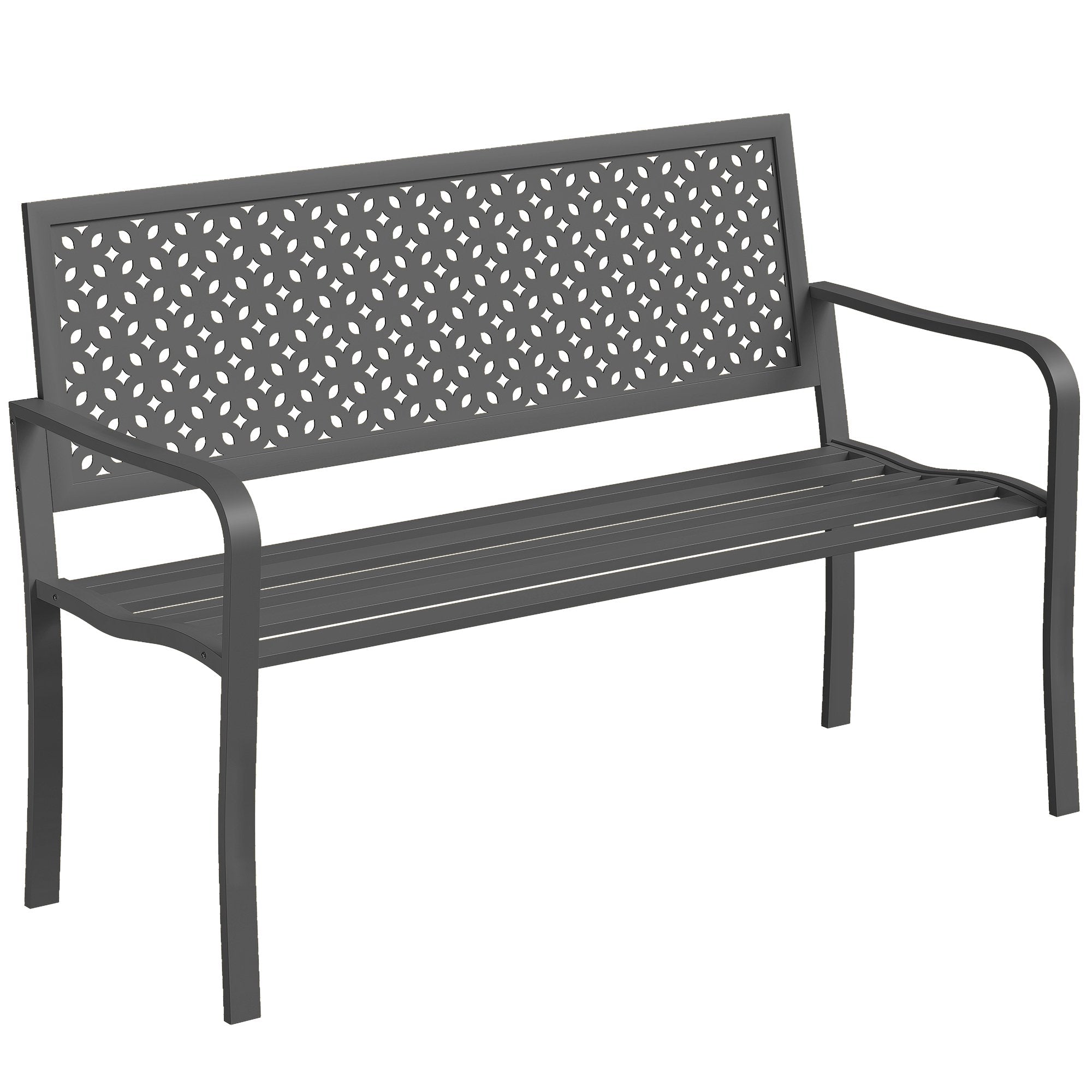 Trädgårdsbänk i metall, mörkgrå, rostbeständig, 2-sits