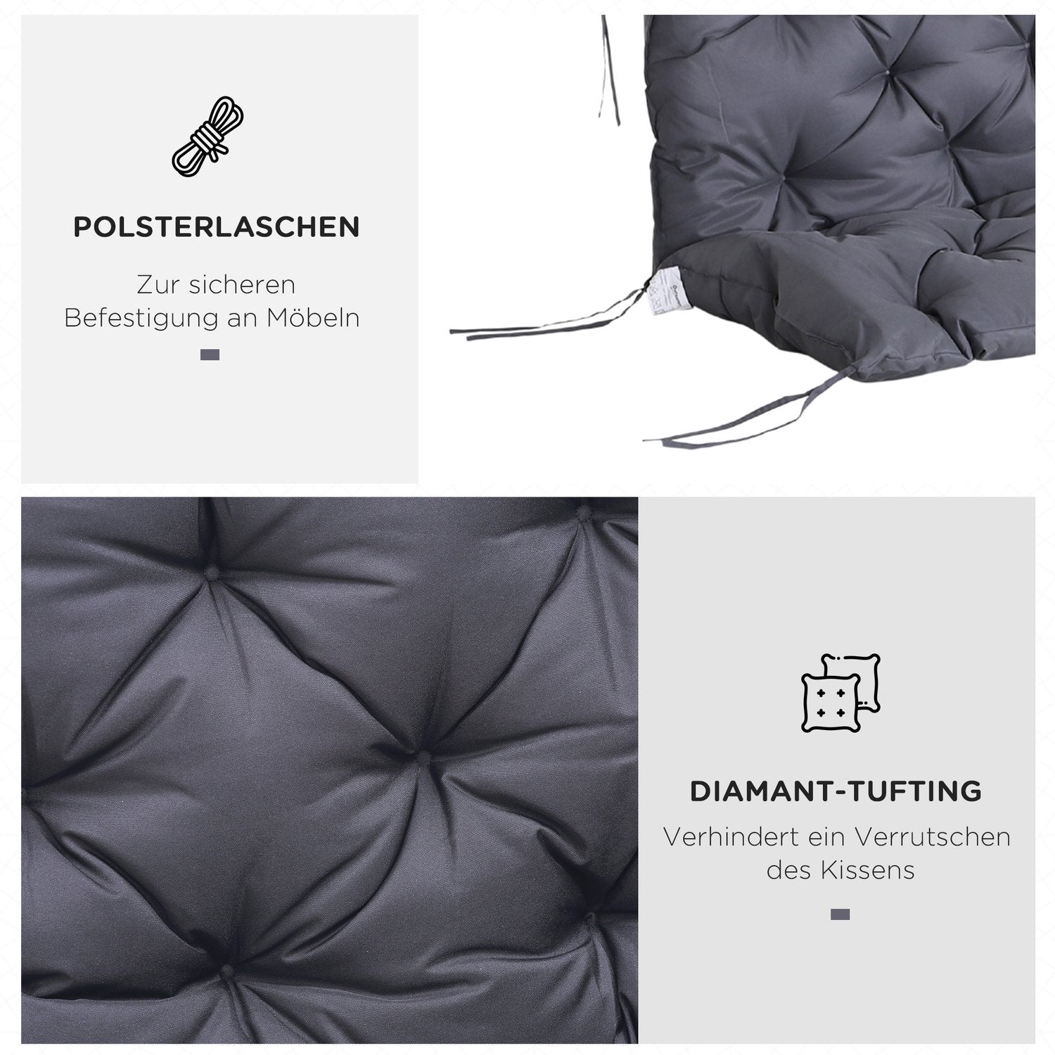 Trädgårdsbänkkuddset, bomull, mörkgrå, 150x98x8 cm