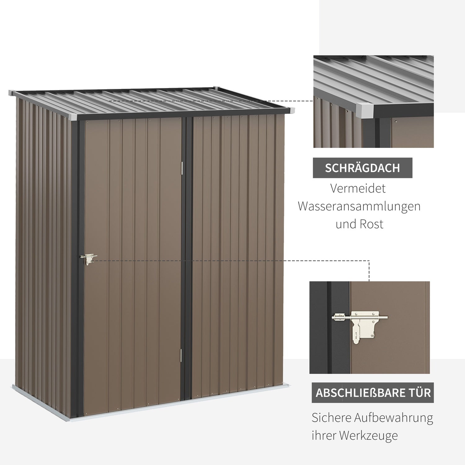 Trädgårdsbod 1,34m² Pent tak, galvaniserat stål Brun