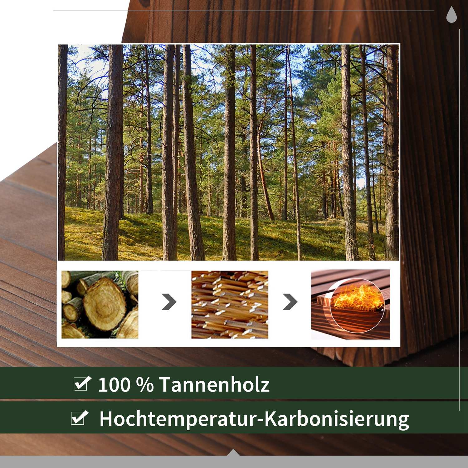 Trädgårdsfontän av träfat med metallaccenter, 27x37 cm