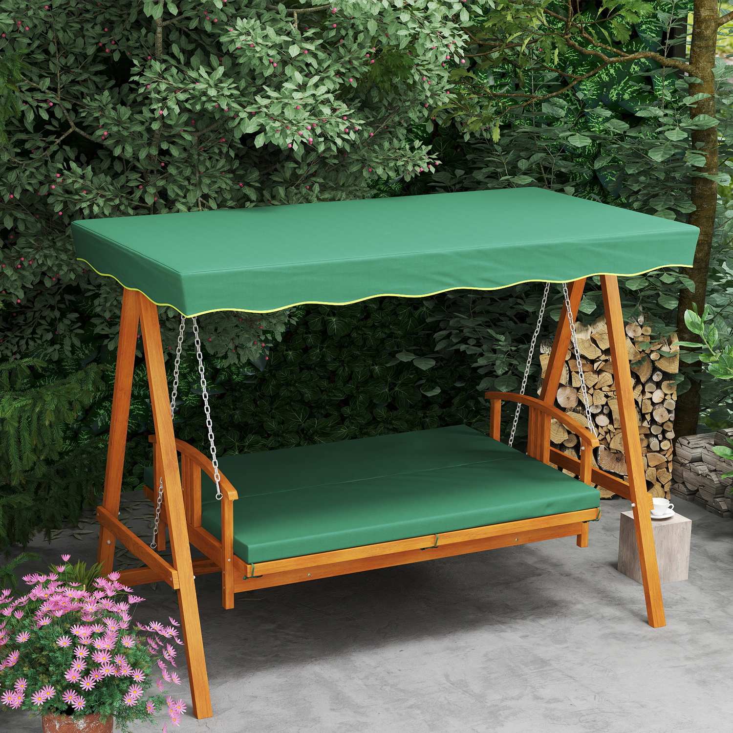 Trädgårdsgunga 3-sits med kapell – Luttar ned till 330 kg