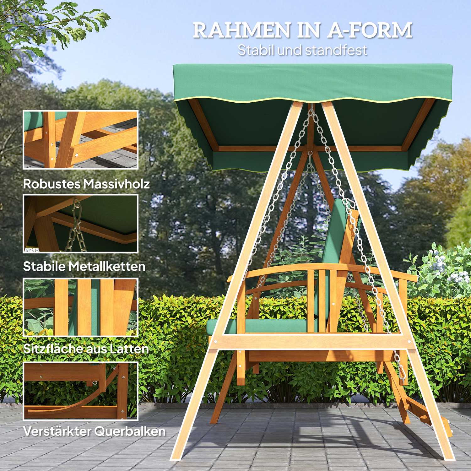 Trädgårdsgunga 3-sits med kapell – Luttar ned till 330 kg