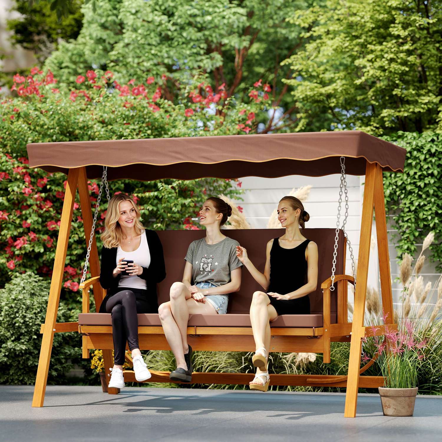 Trädgårdsgunga 3-sits med liggande soltak