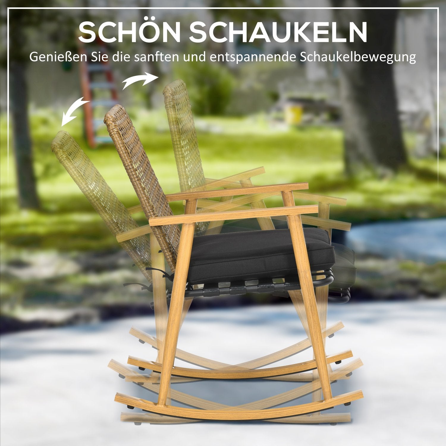 Trädgårdsmöbelset, 2 gungstolar & bord, polyrattan