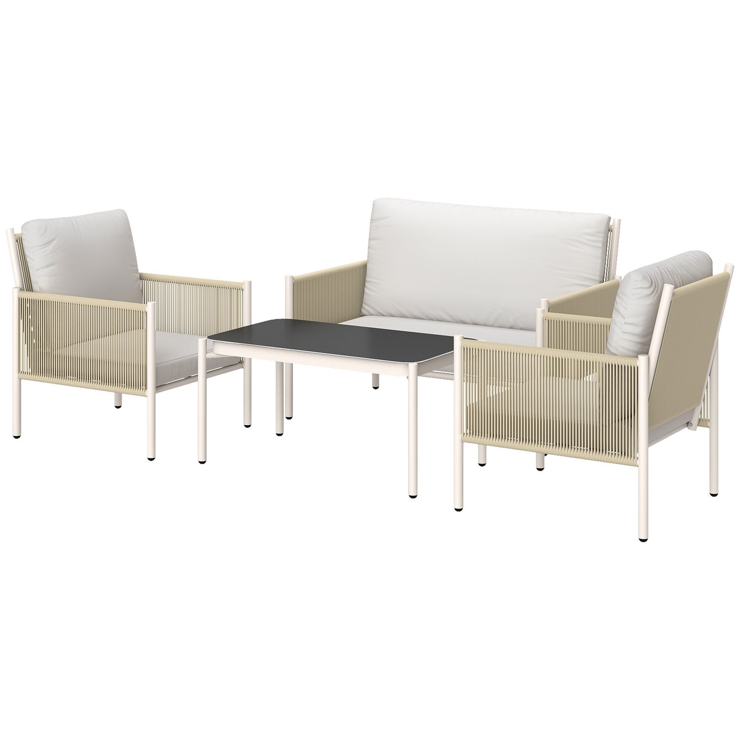 Loungeset i polyrattan utomhus med kuddar, säten 4