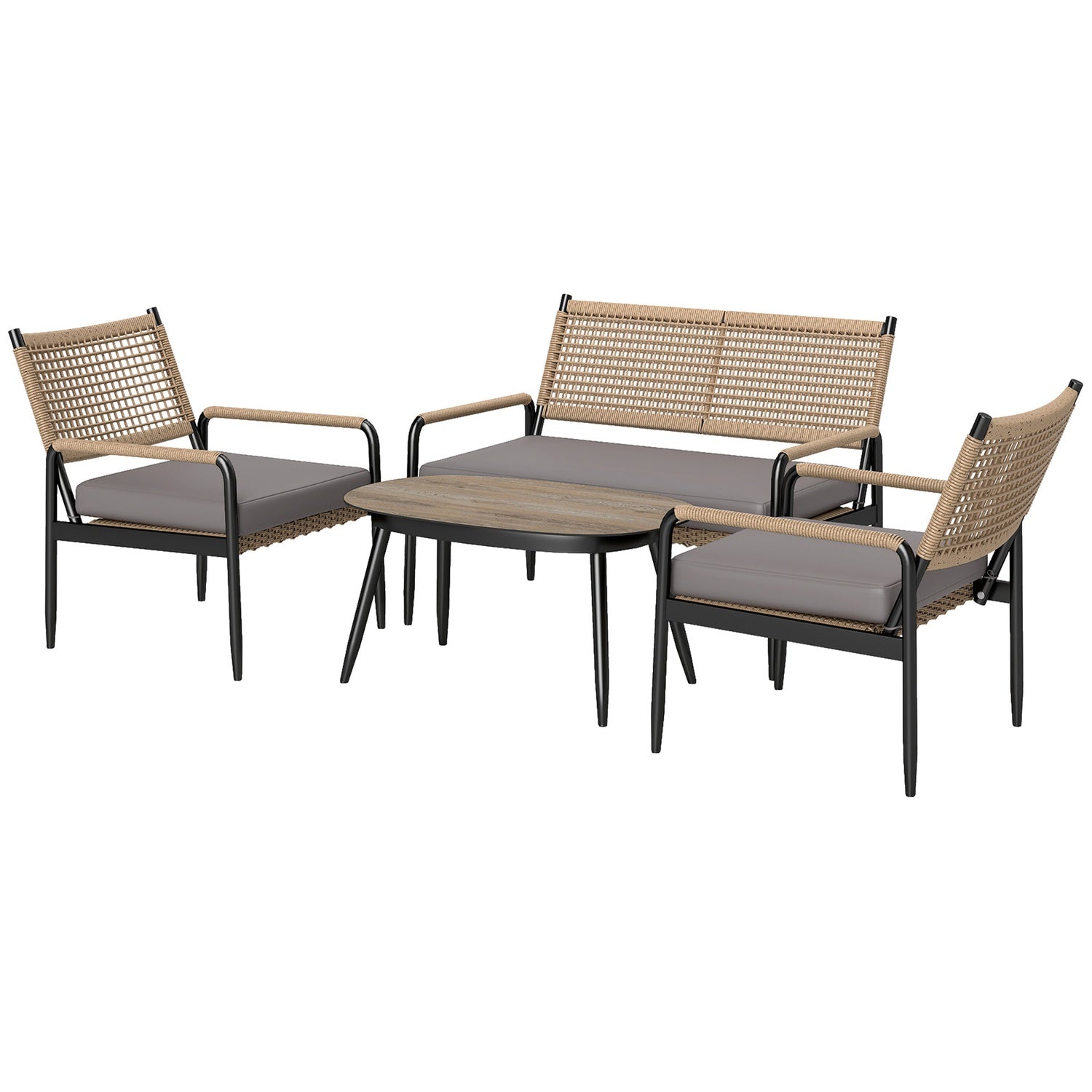 Polyrattan Outdoor Lounge Set, väderbeständig, dämpad, 4-personer