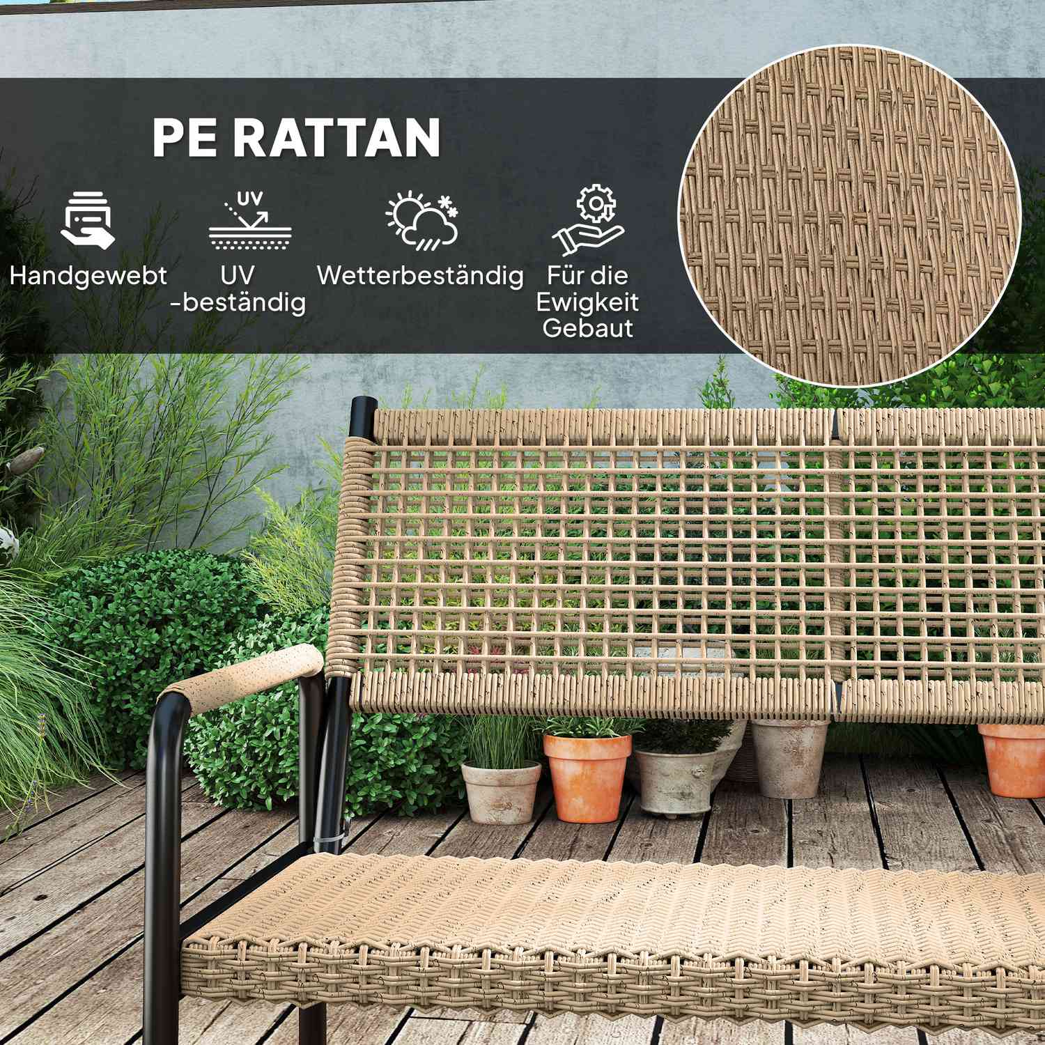 Polyrattan Outdoor Lounge Set, väderbeständig, dämpad, 4-personer