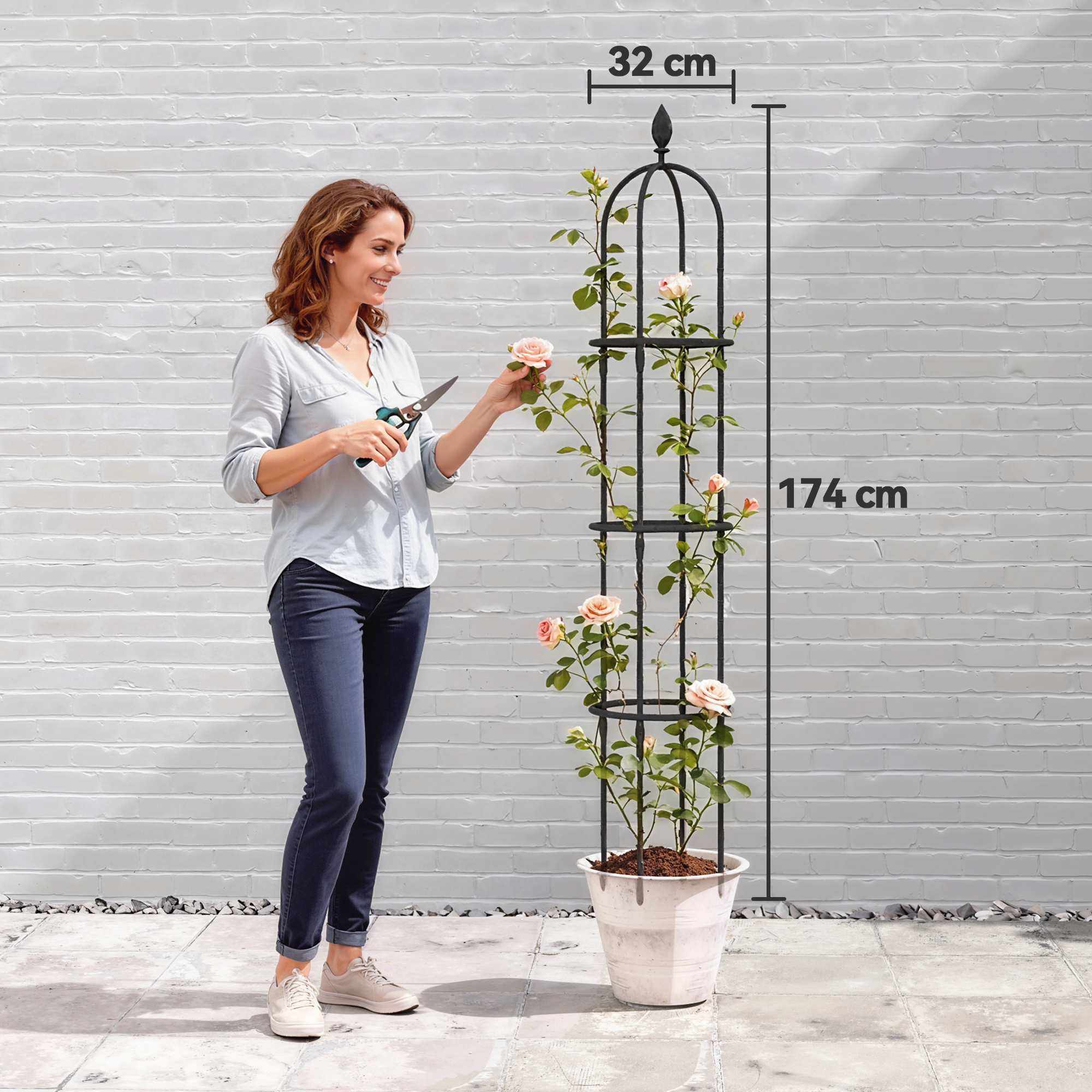 Trädgårdsobelisk spaljéset, 174 cm stål, 2-pack