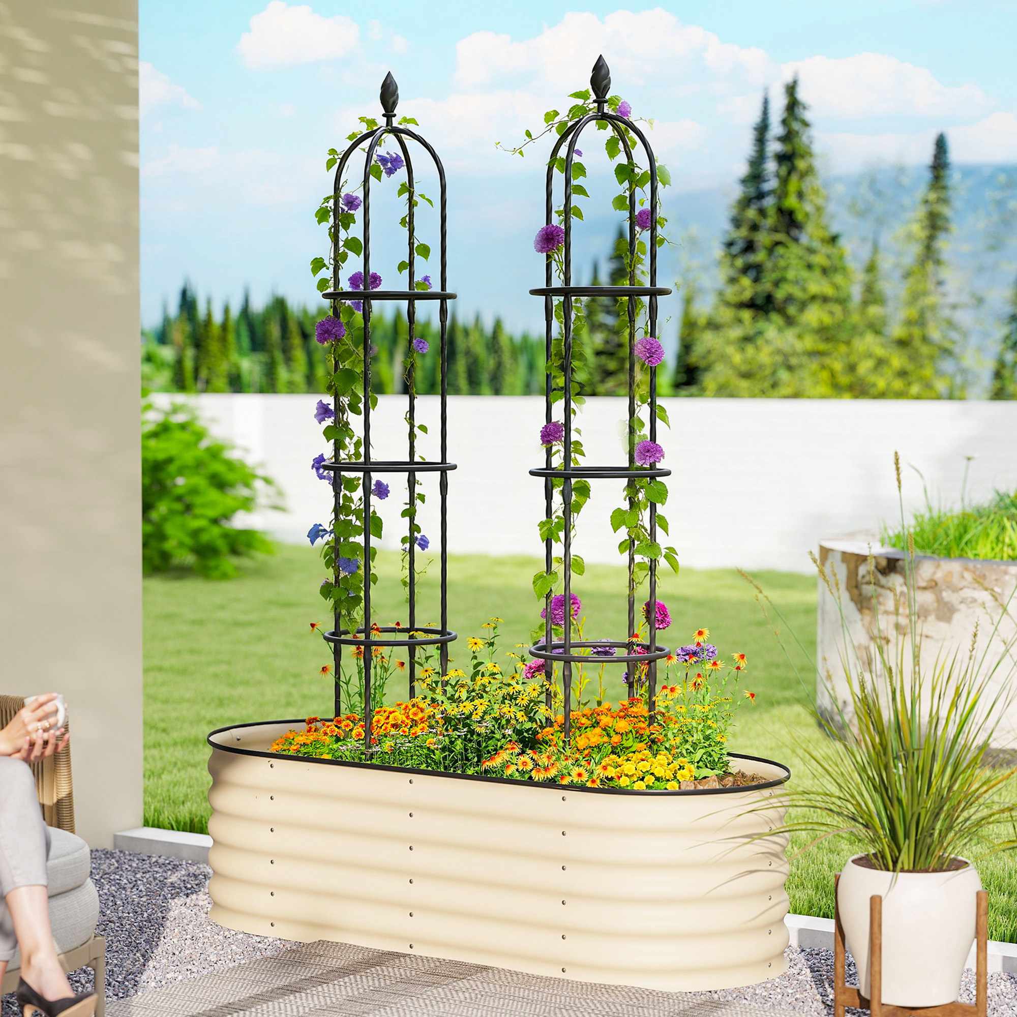 Trädgårdsobelisk spaljéset, 174 cm stål, 2-pack
