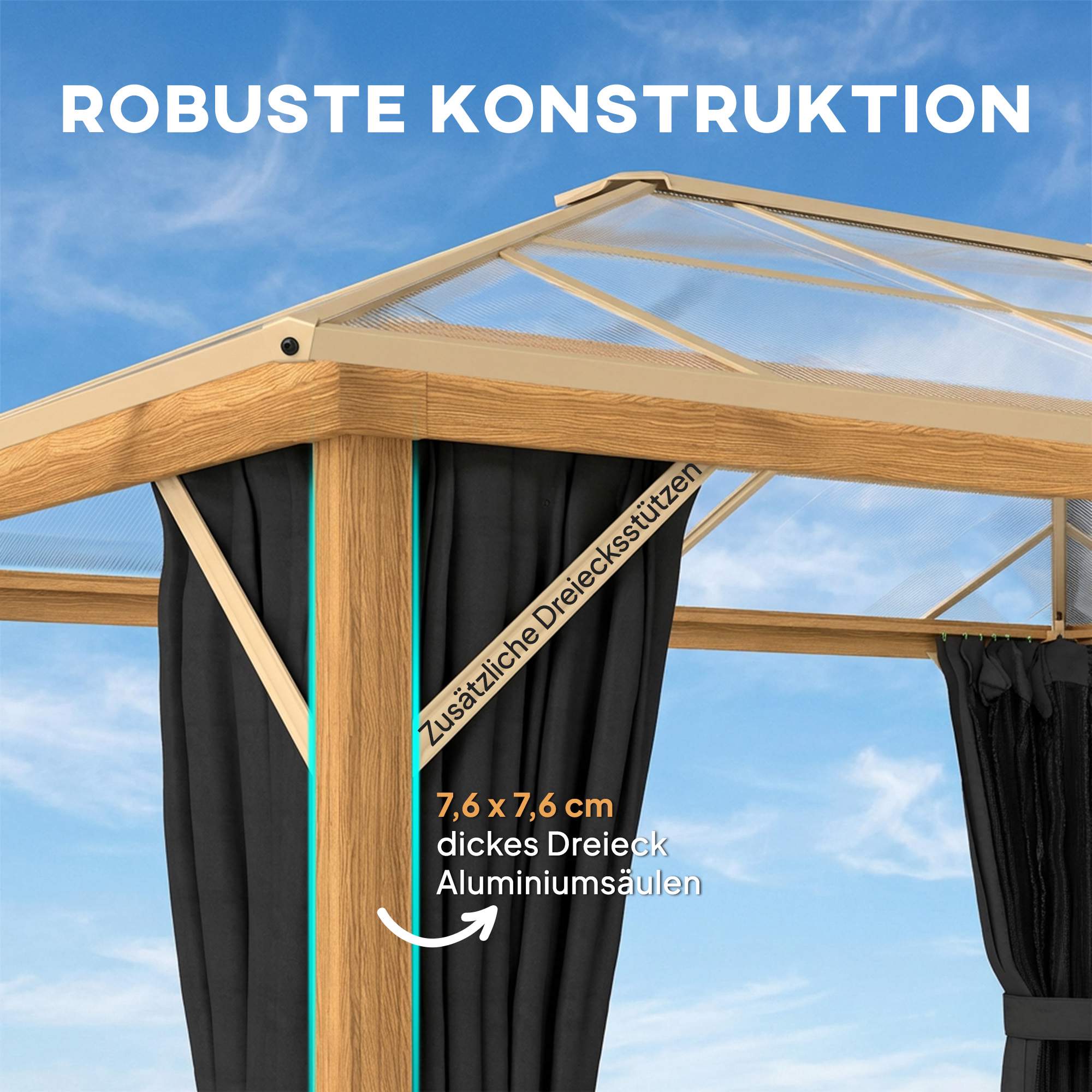 Trädgårdspaviljong 4x3m, polykarbonattak, aluminiumram