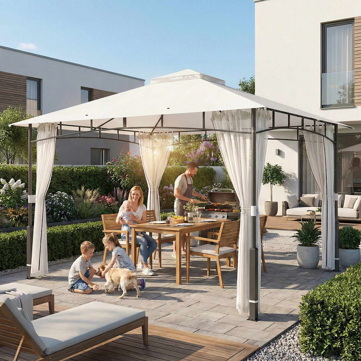 Hagepaviljong med doble tak og myggnett, plass til 8 personer