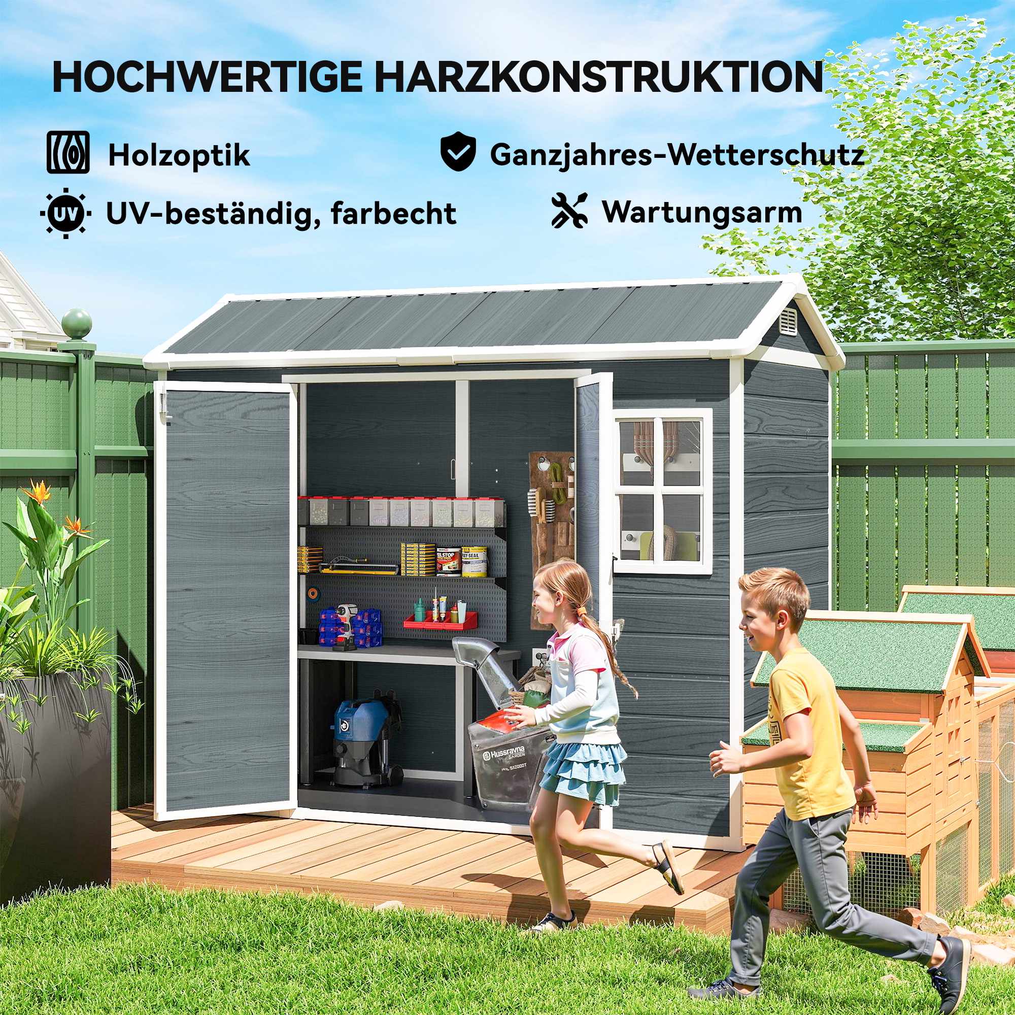 Trädgårdsskjul, 2,77 m², Dubbeldörrar, Fönster, Lås